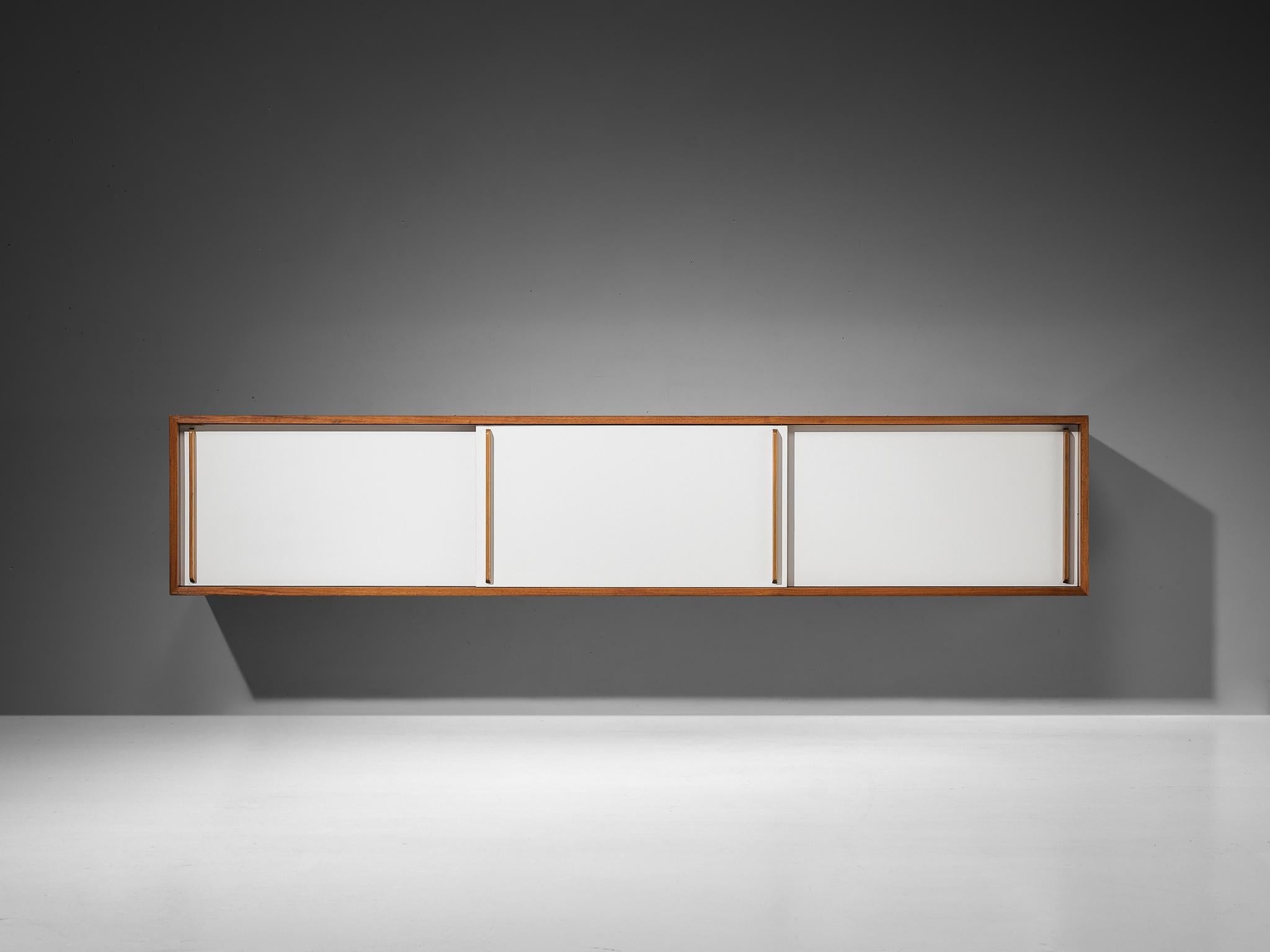 Mid-Century Modern Wall-Mounted Sideboard in Walnut with White Panels 1960s case pieces and storage cabinets Morentz