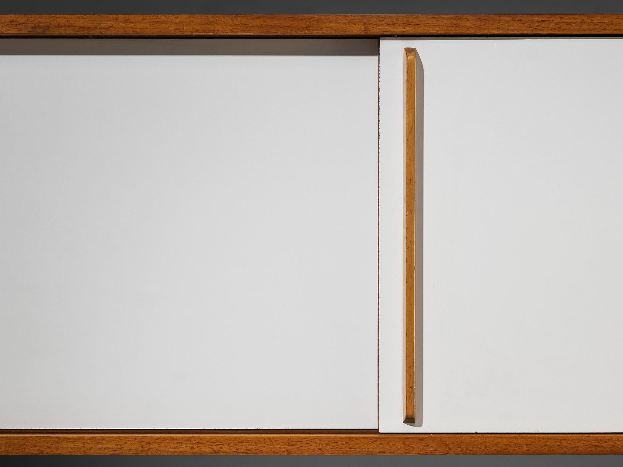 Mid-Century Modern Wall-Mounted Sideboard in Walnut with White Panels 1960s case pieces and storage cabinets Morentz