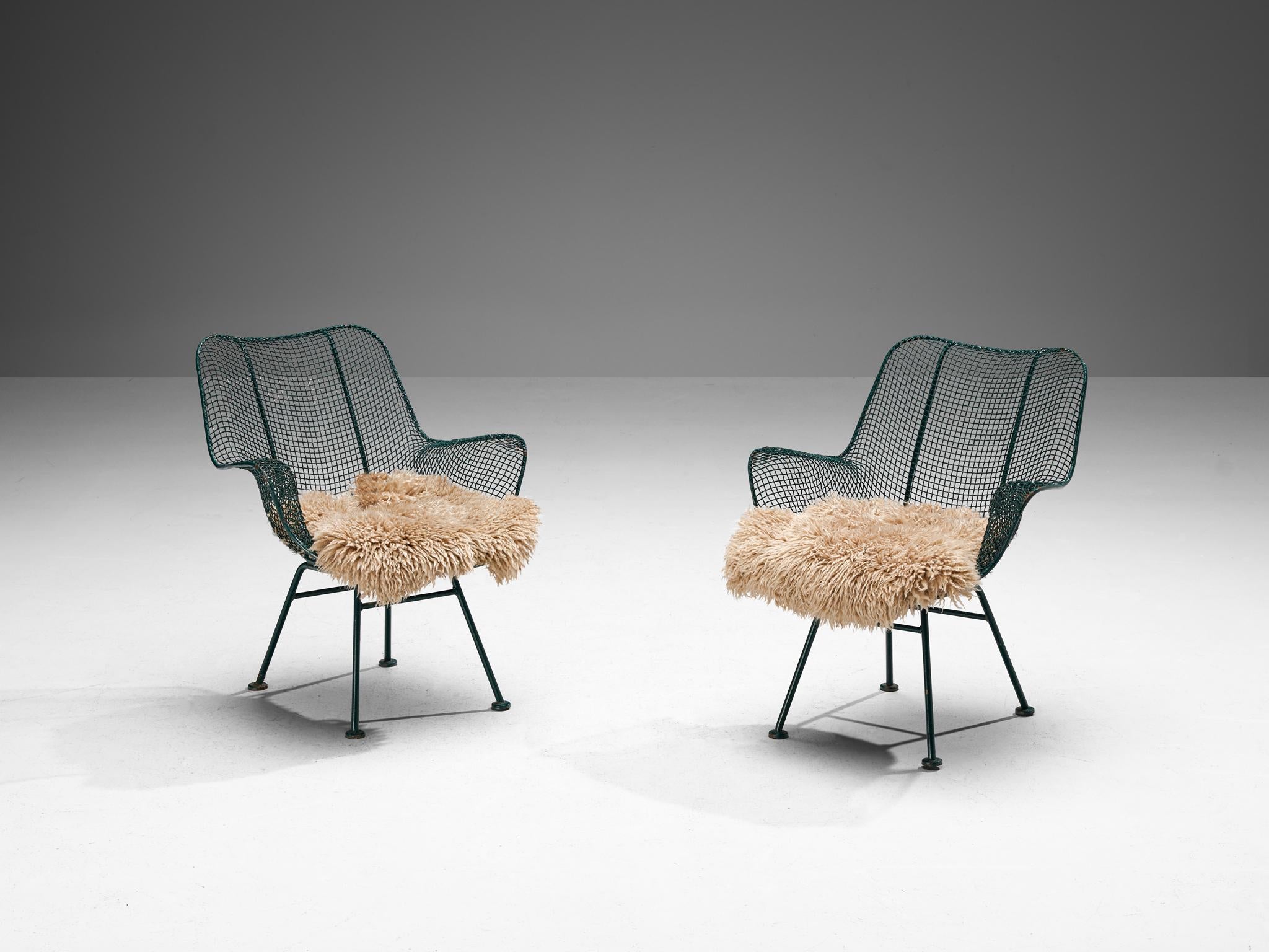Russell Woodard 'Sculptura' Patio Chairs in Dark Green Lacquered Metal