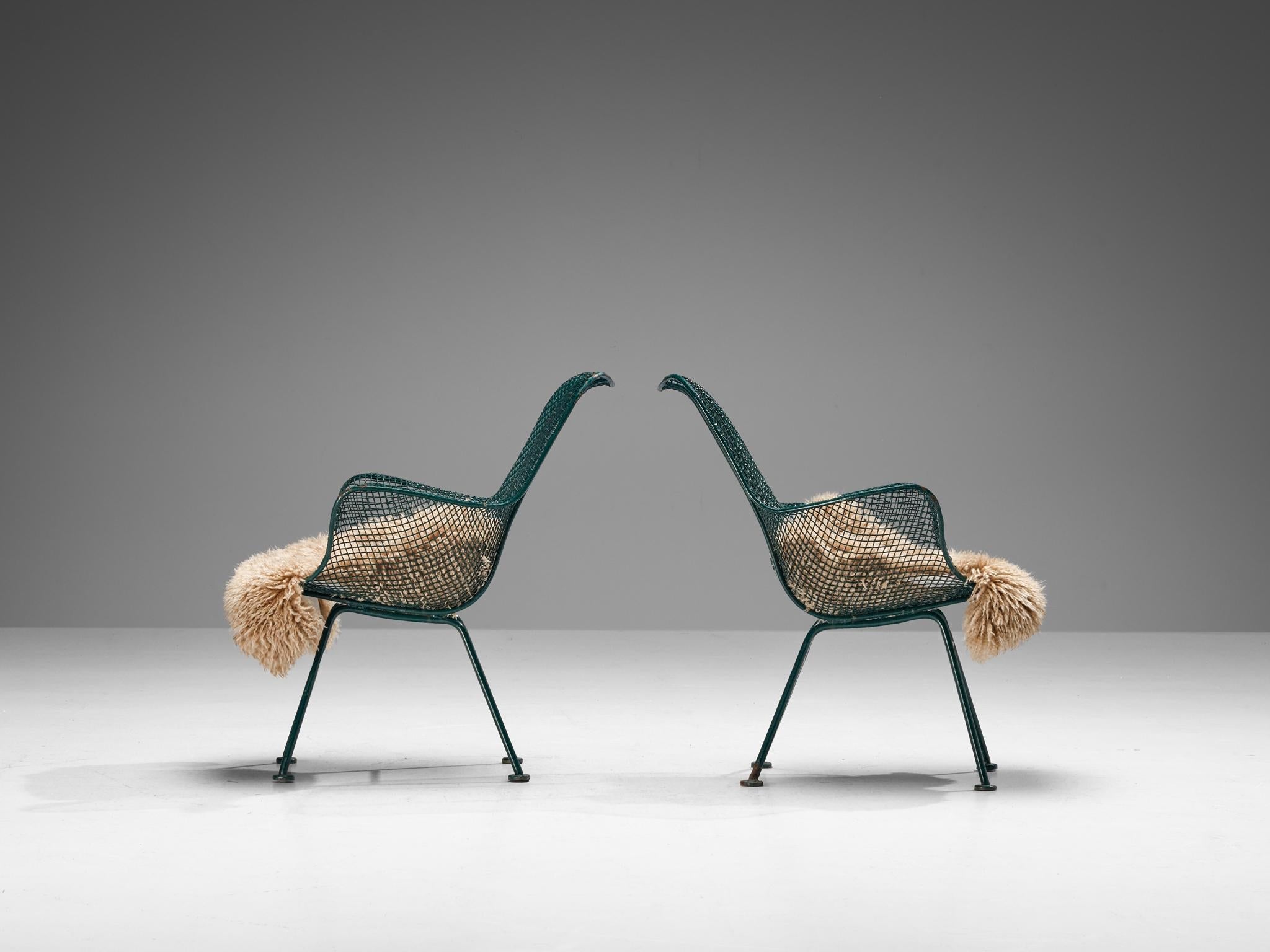 Russell Woodard 'Sculptura' Patio Chairs in Dark Green Lacquered Metal building and garden elements Morentz