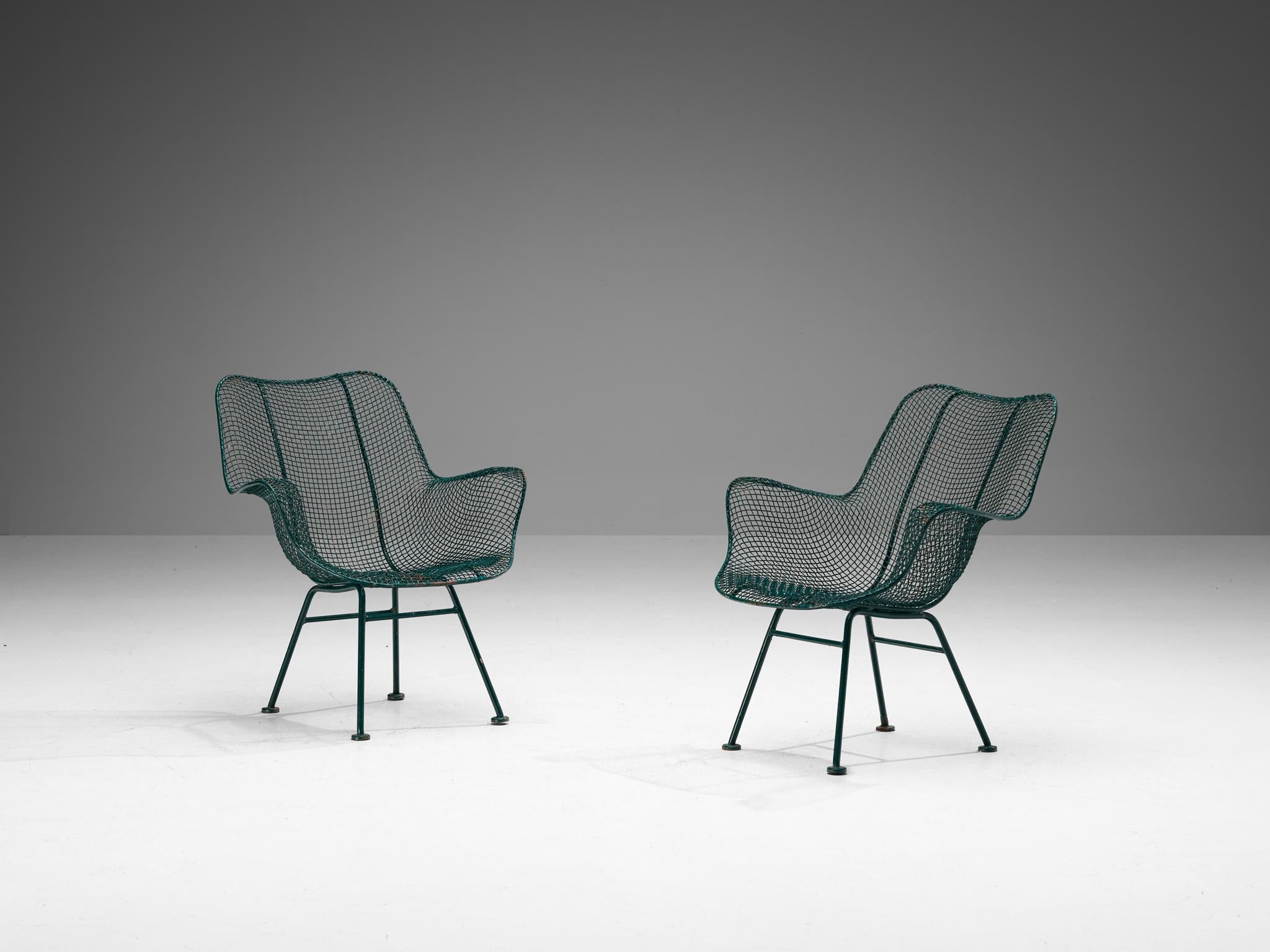 Russell Woodard 'Sculptura' Patio Chairs in Dark Green Lacquered Metal building and garden elements Morentz