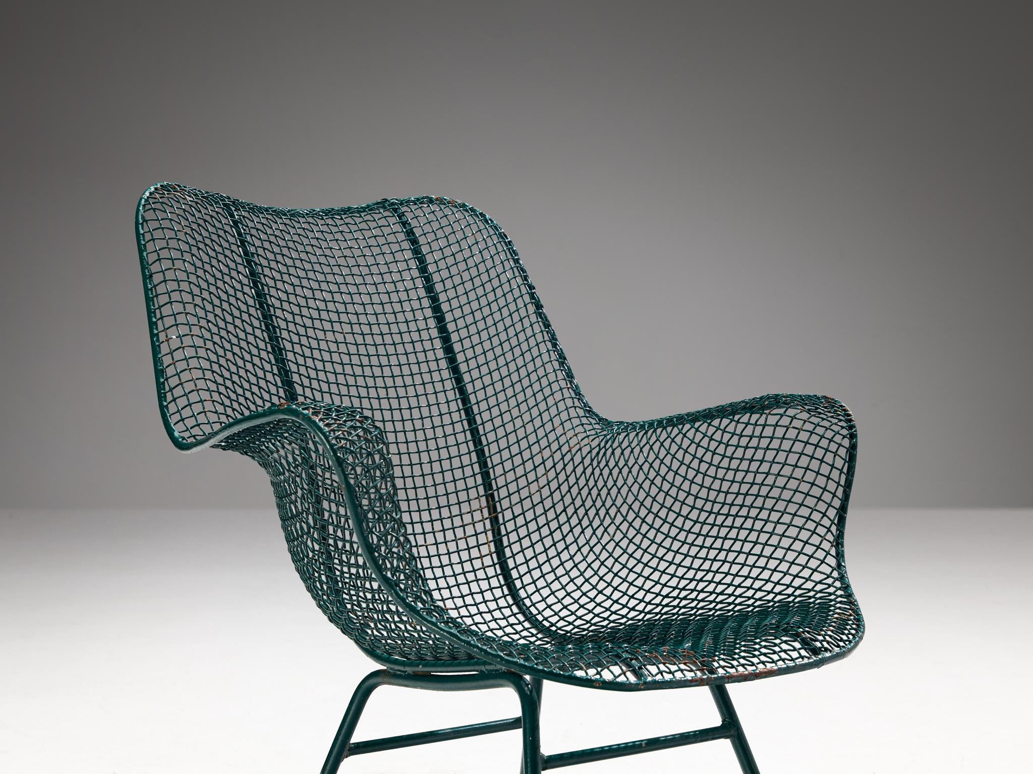 Russell Woodard 'Sculptura' Patio Chairs in Dark Green Lacquered Metal