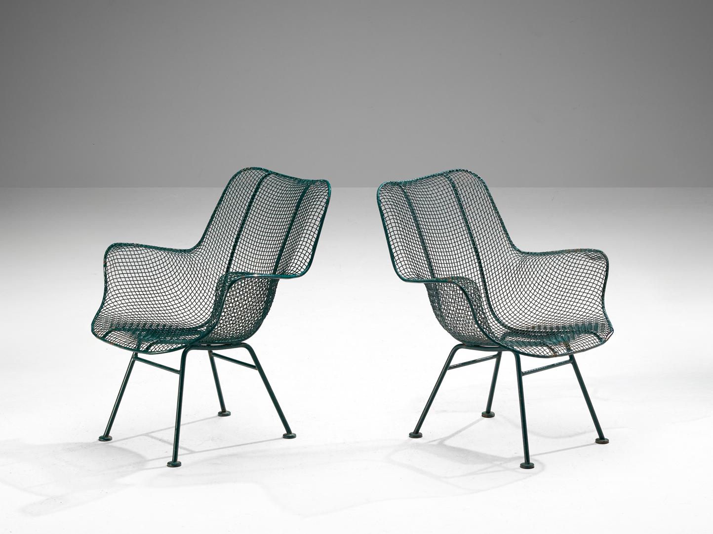 Russell Woodard 'Sculptura' Patio Chairs in Dark Green Lacquered Metal building and garden elements Morentz