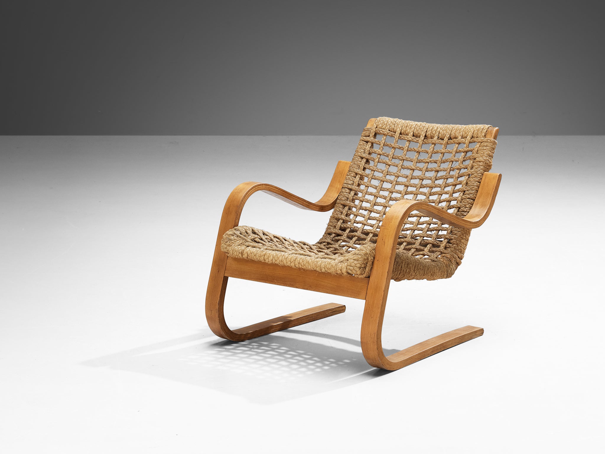 Rare 1930s Alvar Aalto for Stylclair in Plywood and Braided Straw Seating Morentz