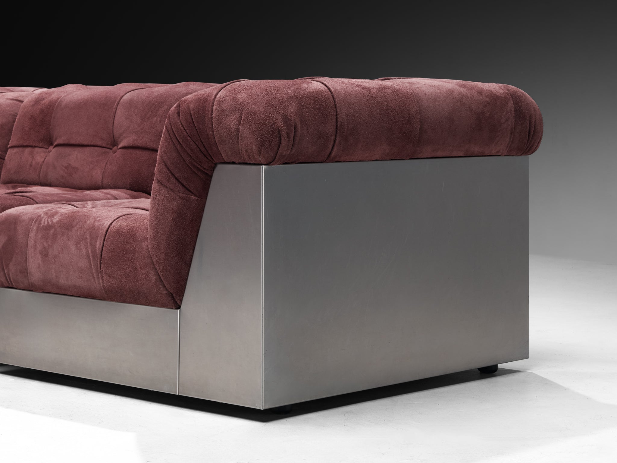 Giorgio Montani for Souplina Sectional Sofa in Stainless Steel and Plum Suede Seating Morentz