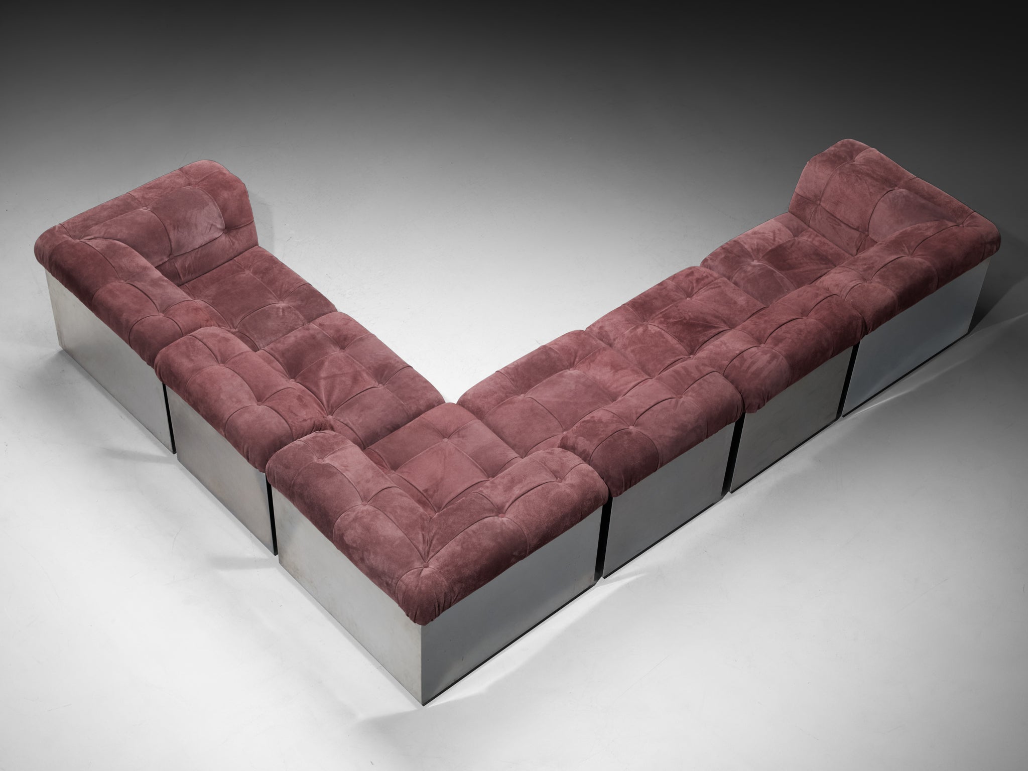 Giorgio Montani for Souplina Sectional Sofa in Stainless Steel and Plum Suede Seating Morentz