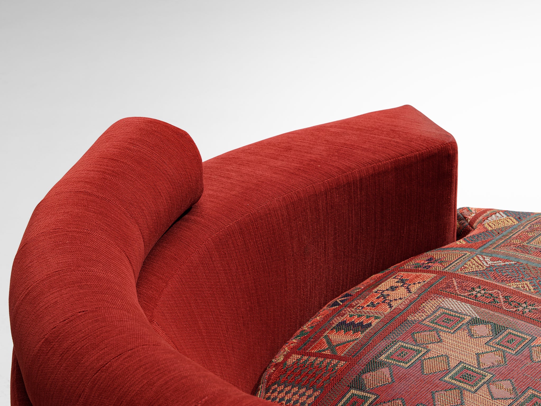 Roche Bobois Pair of Lounge Chairs in Red and Patterned Upholstery seating Morentz