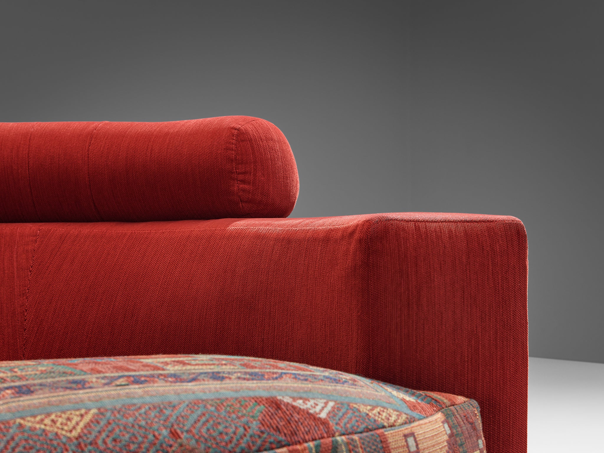 Roche Bobois Pair of Lounge Chairs in Red and Patterned Upholstery Seating Morentz