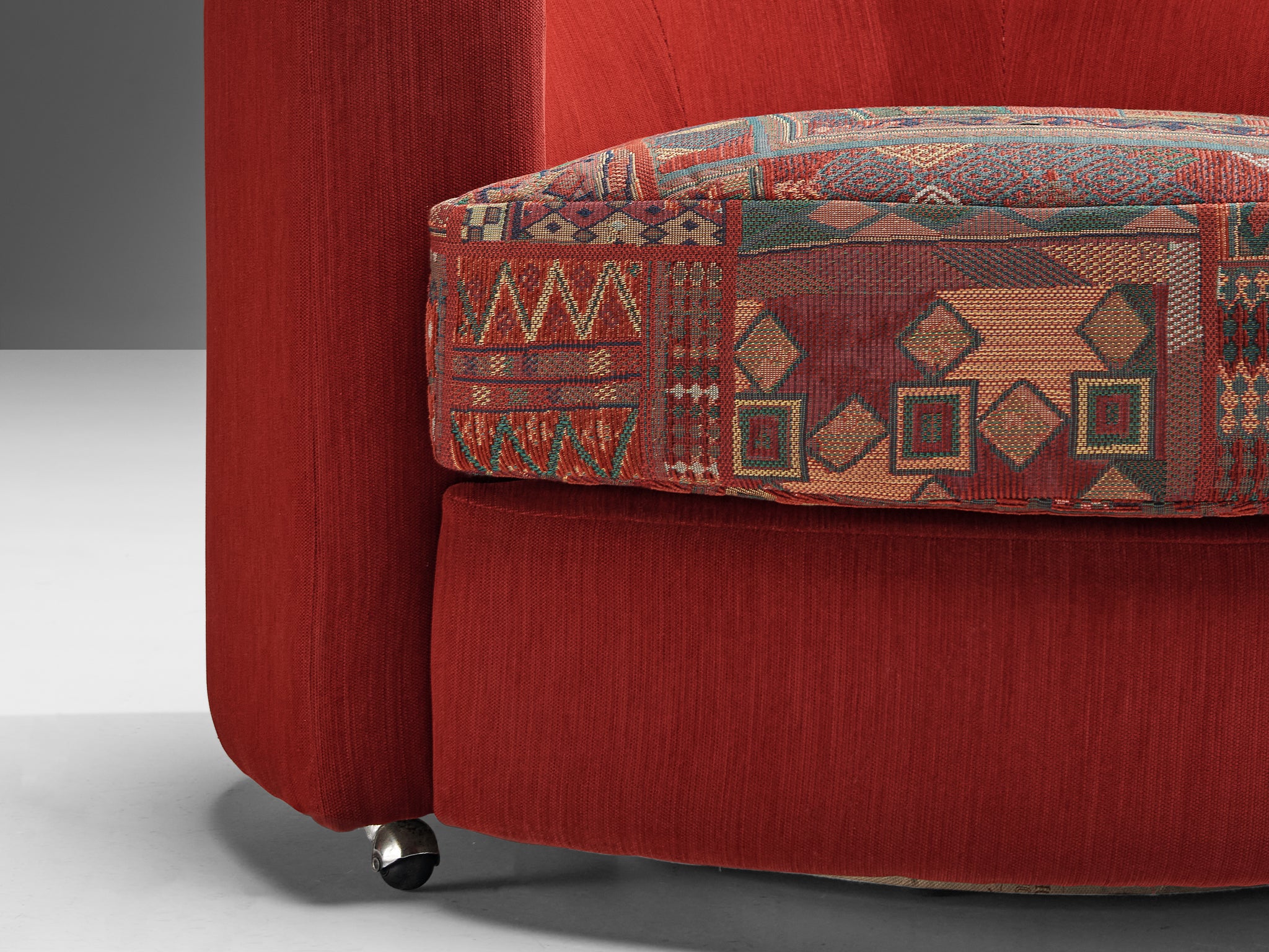 Roche Bobois Pair of Lounge Chairs in Red and Patterned Upholstery Seating Morentz