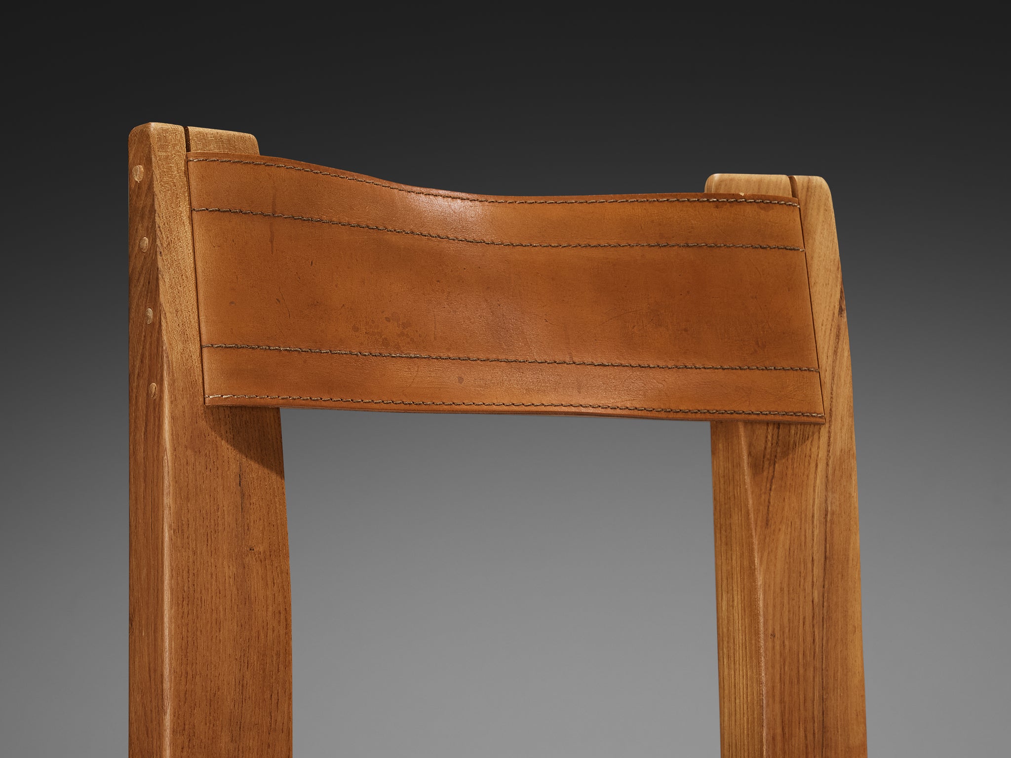 Early Pierre Chapo 'S11' Dining Chair in Elm and Cognac Leather Seating Morentz