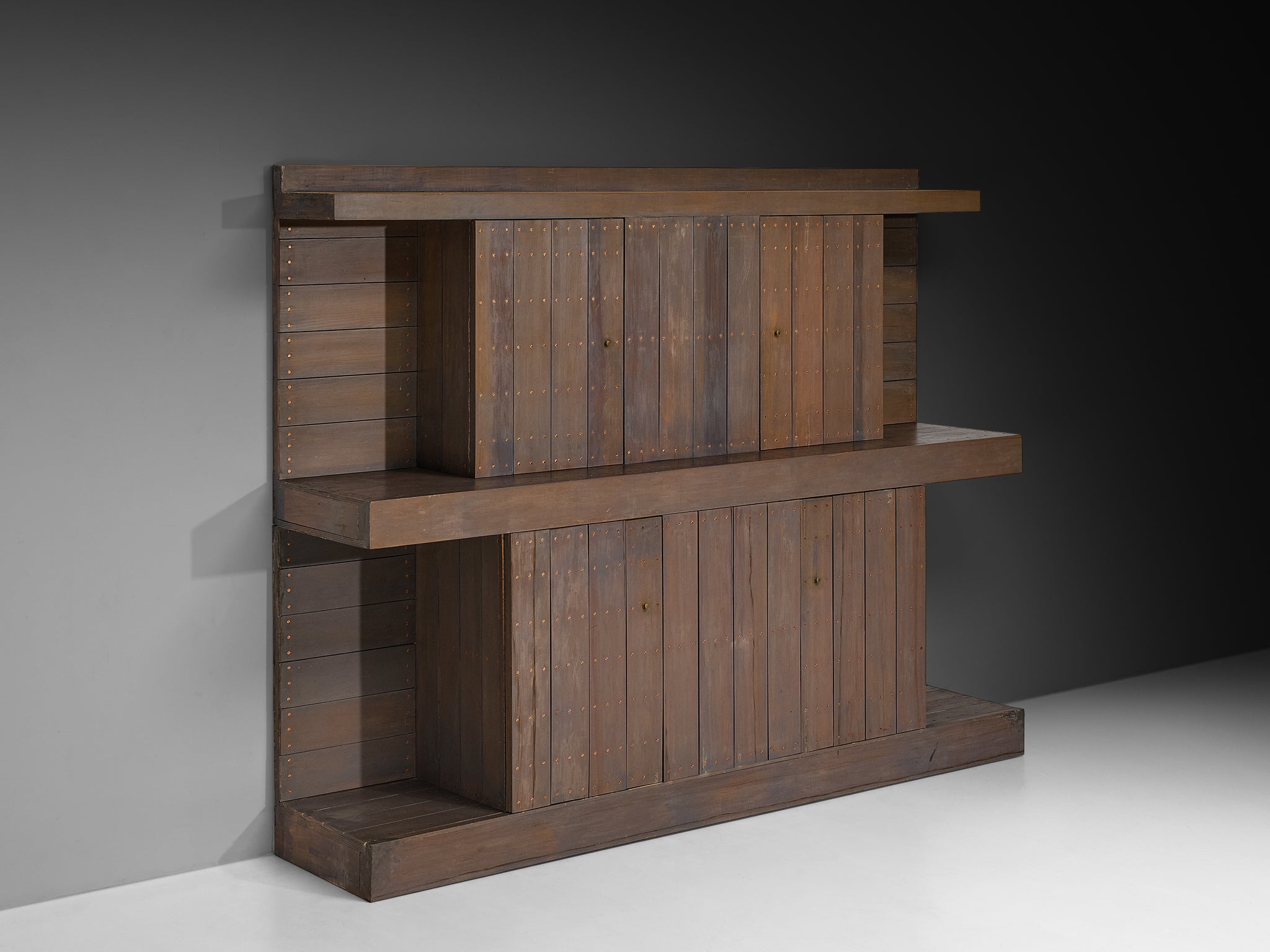 Jan de Jong Custom-Made Large Cabinet in Grey Lacquered Pine and Copper Case pieces and storage cabinets Morentz