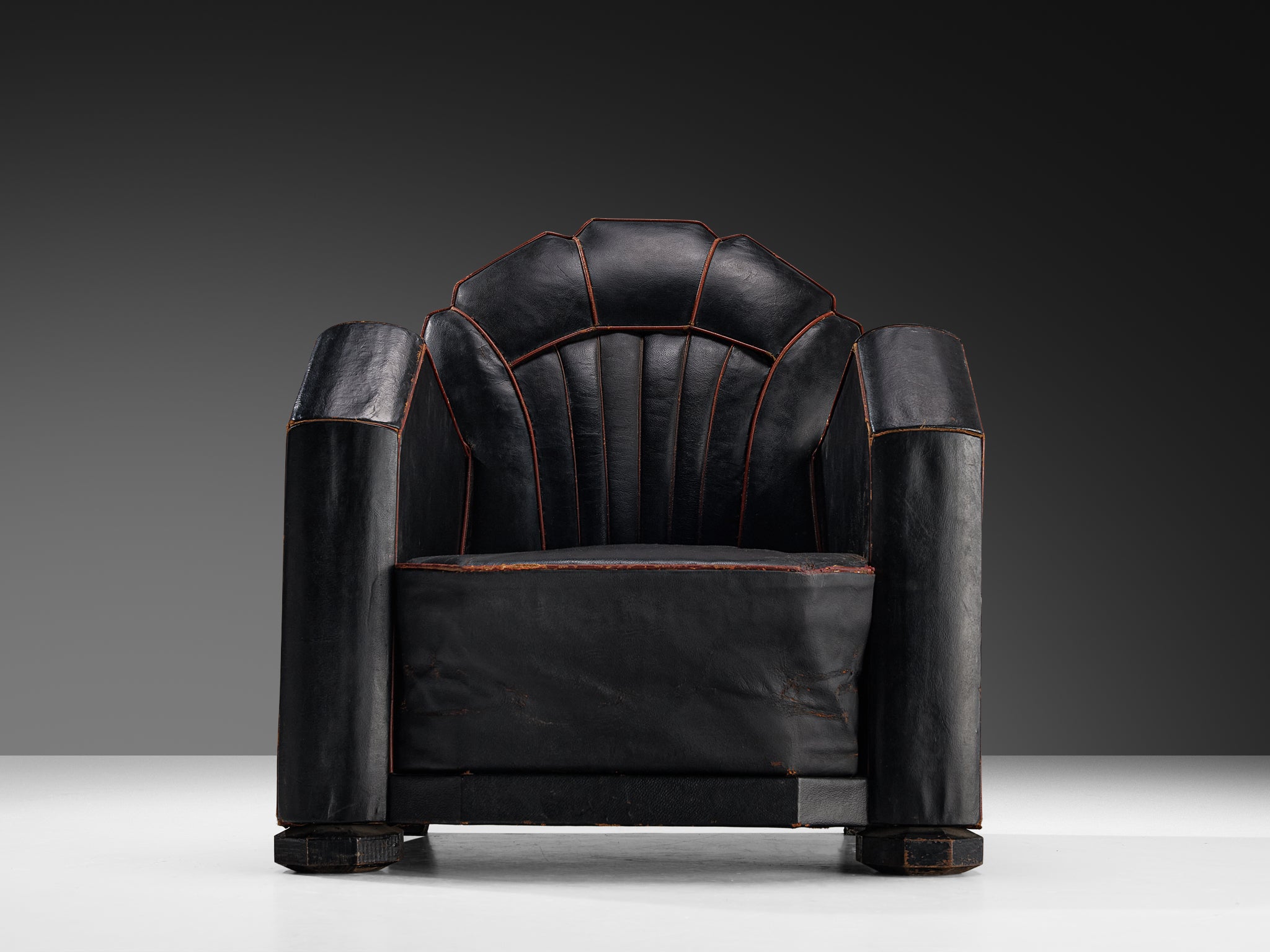 French Art Deco Club Chair in Black Leather Seating Morentz