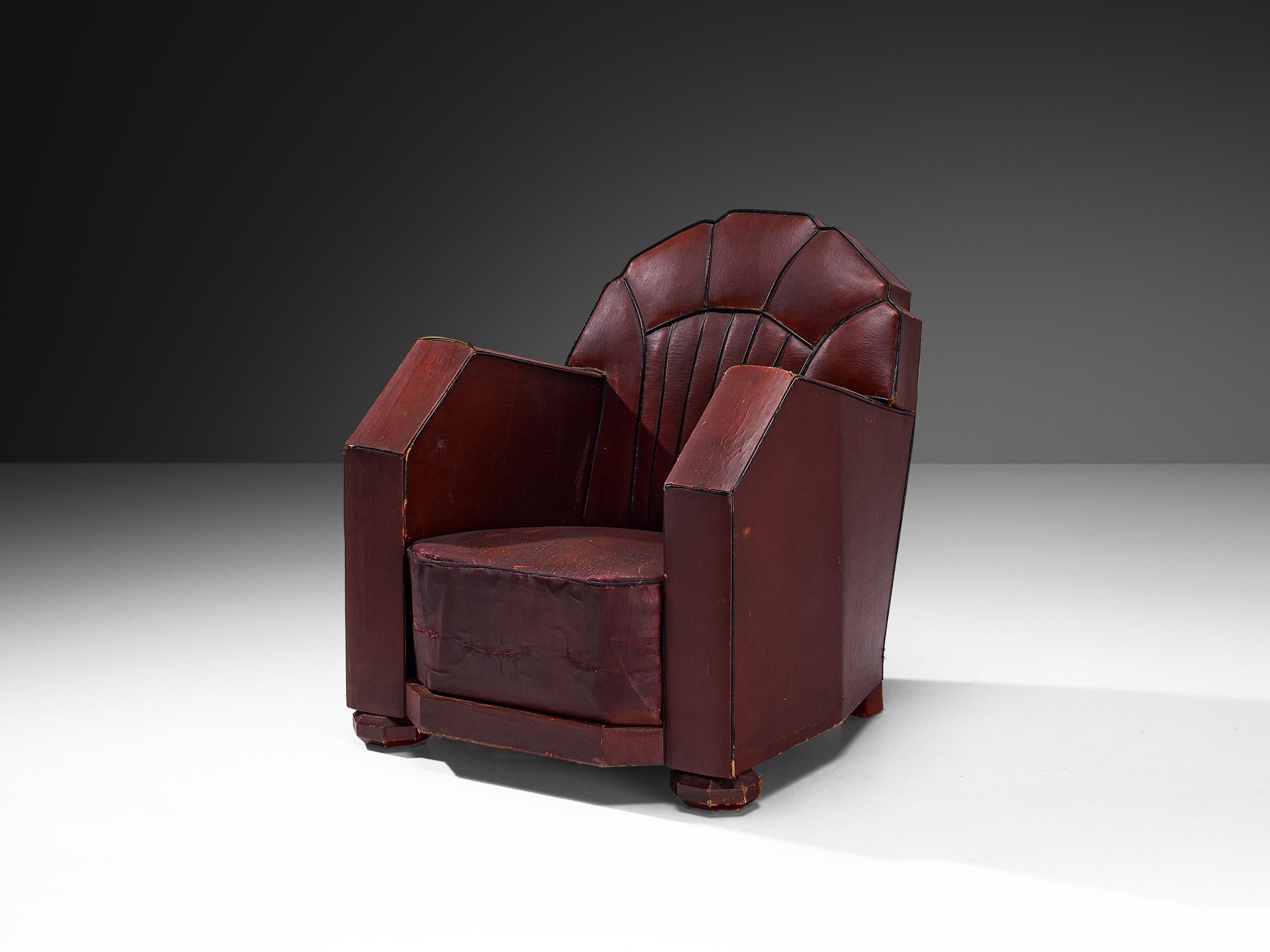French Art Deco Club Chair in Burgundy Leather seating Morentz