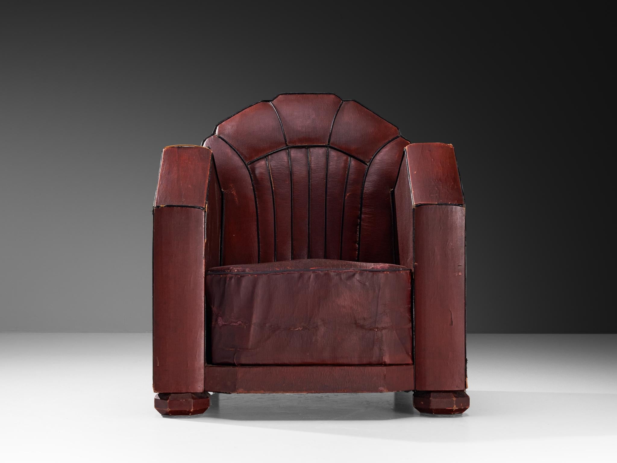 French Art Deco Club Chair in Burgundy Leather seating Morentz