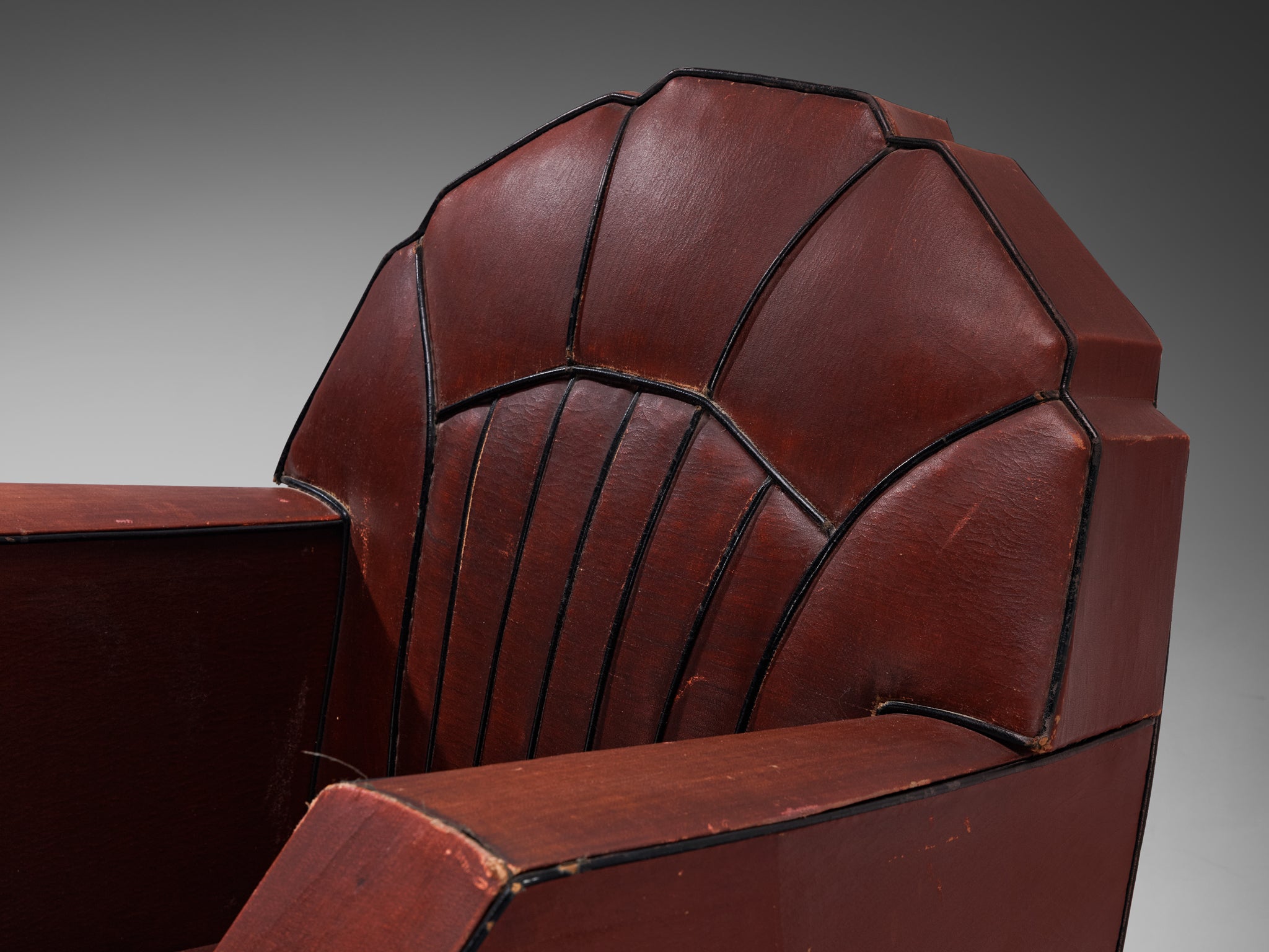 French Art Deco Club Chair in Burgundy Leather Seating Morentz