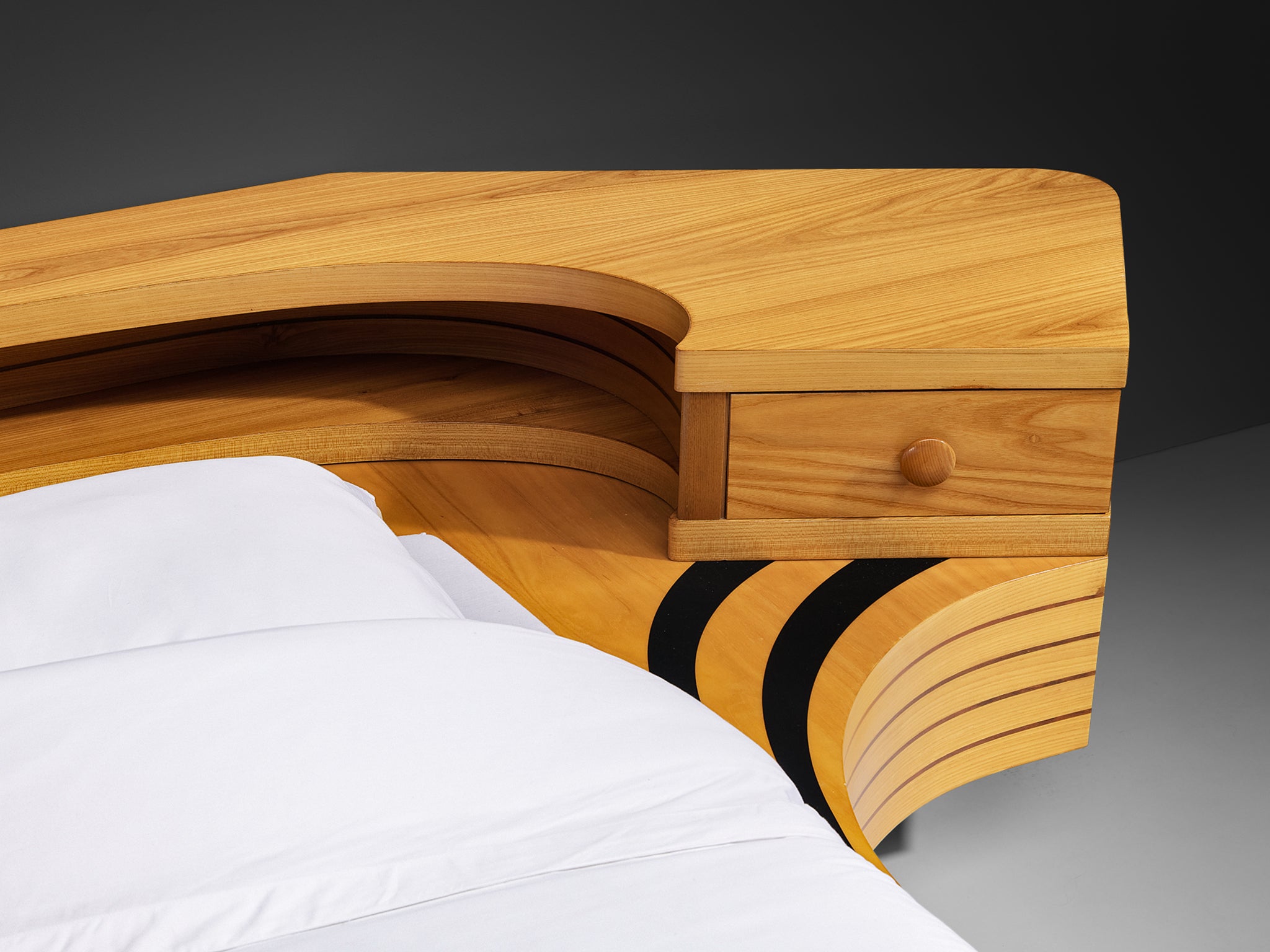 Italian Sculptural King Size bed with Integrated Nightstands in Ash More Furniture and Collectibles Morentz