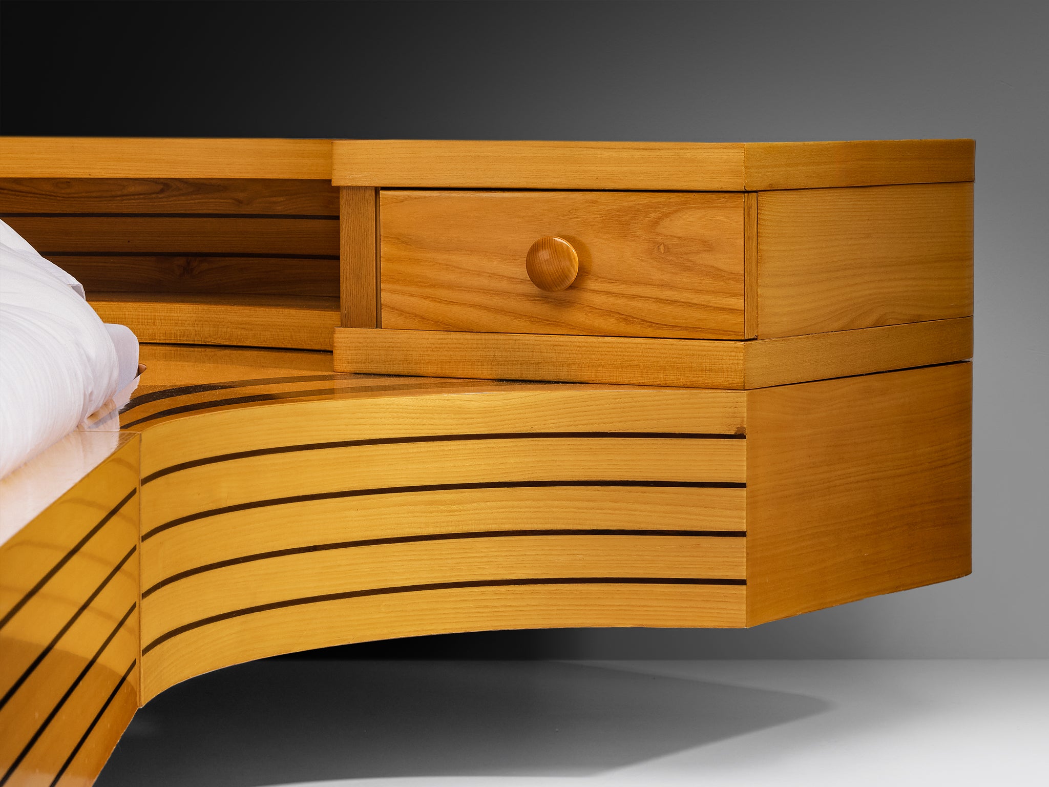 Italian Sculptural King Size bed with Integrated Nightstands in Ash More Furniture and Collectibles Morentz