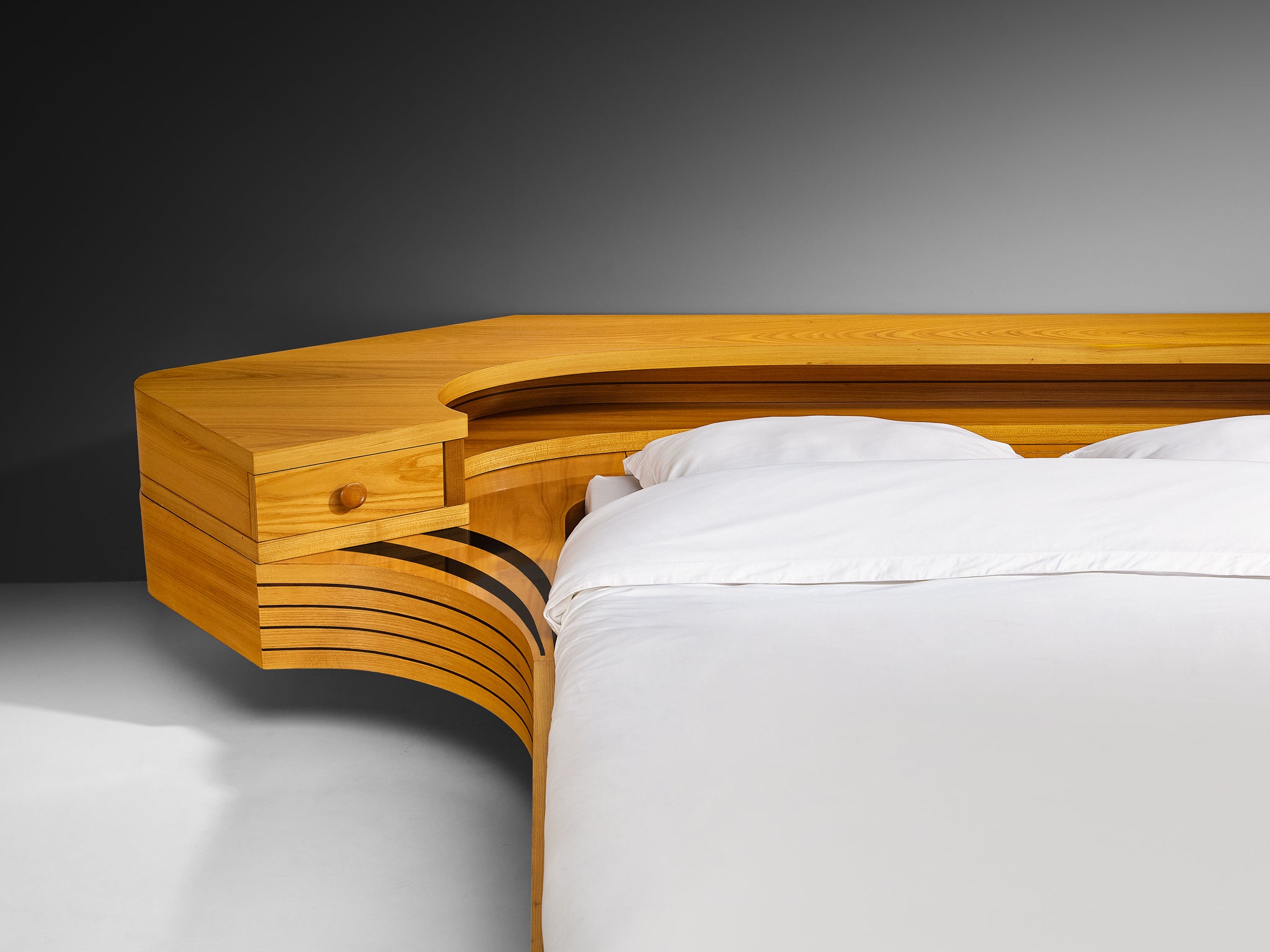 Italian Sculptural King Size bed with Integrated Nightstands in Ash More Furniture and Collectibles Morentz
