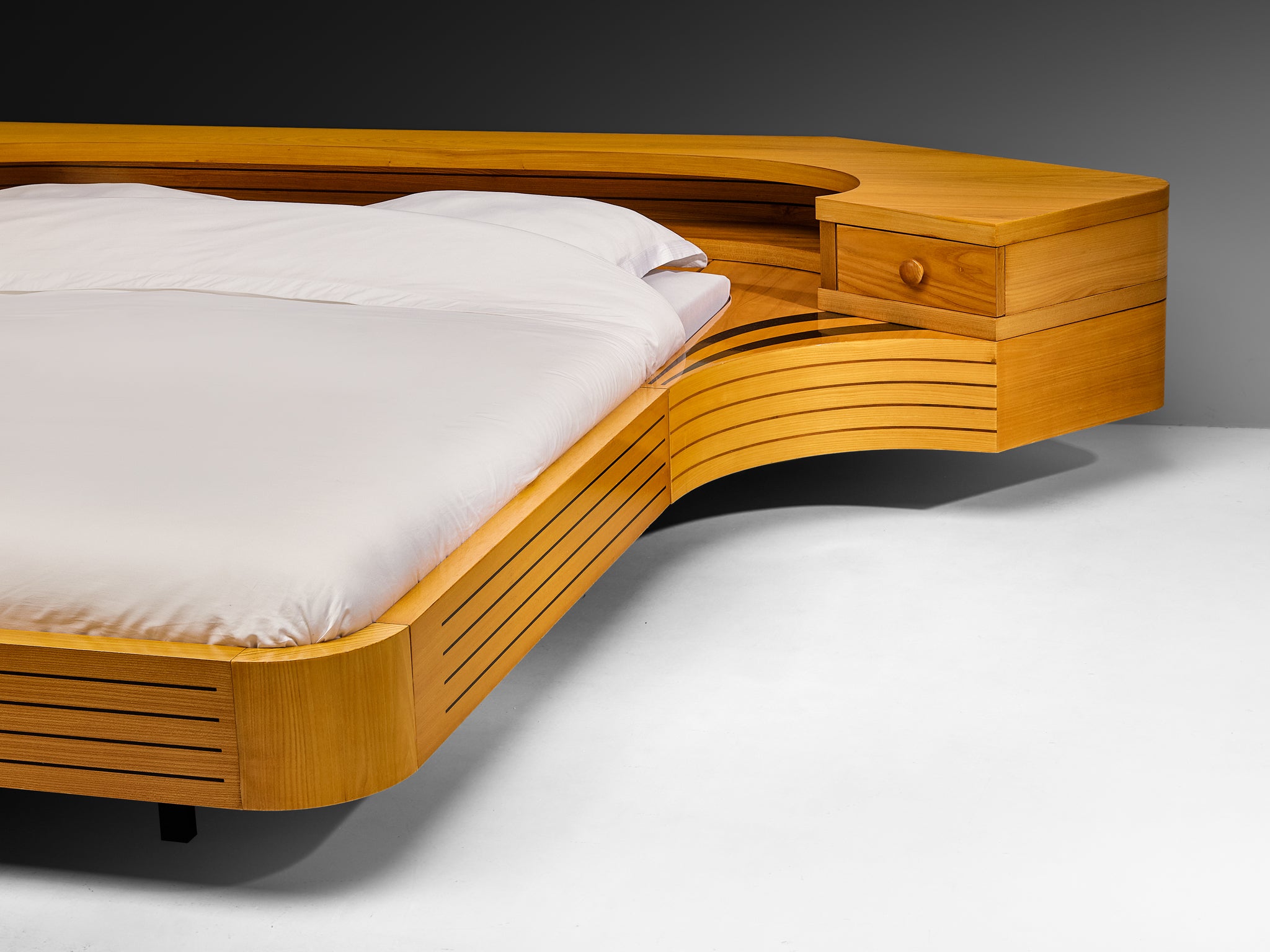 Italian Sculptural King Size bed with Integrated Nightstands in Ash More Furniture and Collectibles Morentz
