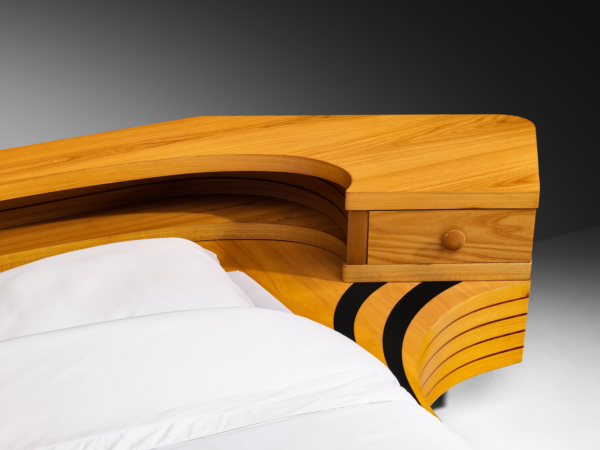 Italian Sculptural King Size bed with Integrated Nightstands in Ash More Furniture and Collectibles Morentz