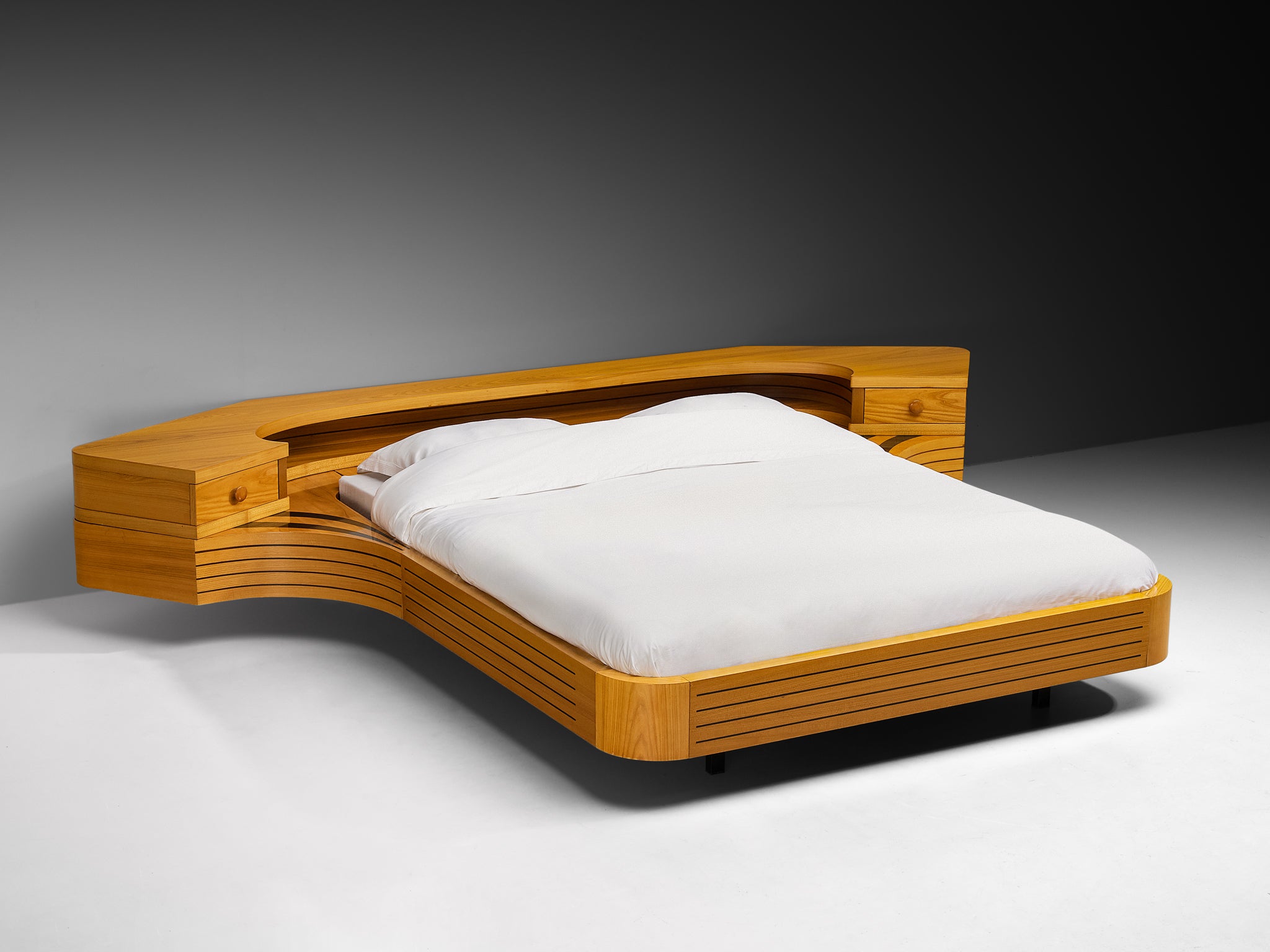 Italian Sculptural King Size bed with Integrated Nightstands in Ash More Furniture and Collectibles Morentz