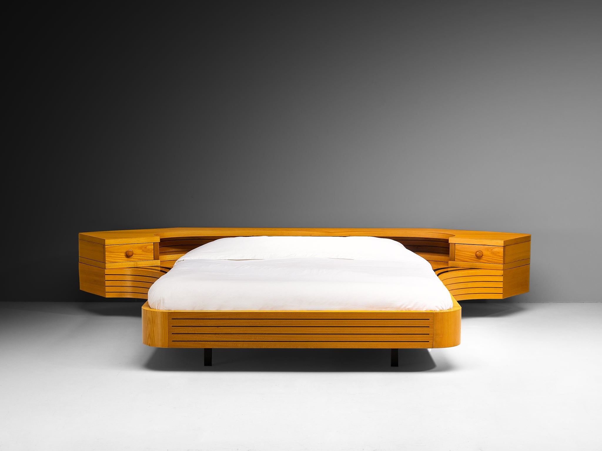 Italian Sculptural King Size bed with Integrated Nightstands in Ash More Furniture and Collectibles Morentz