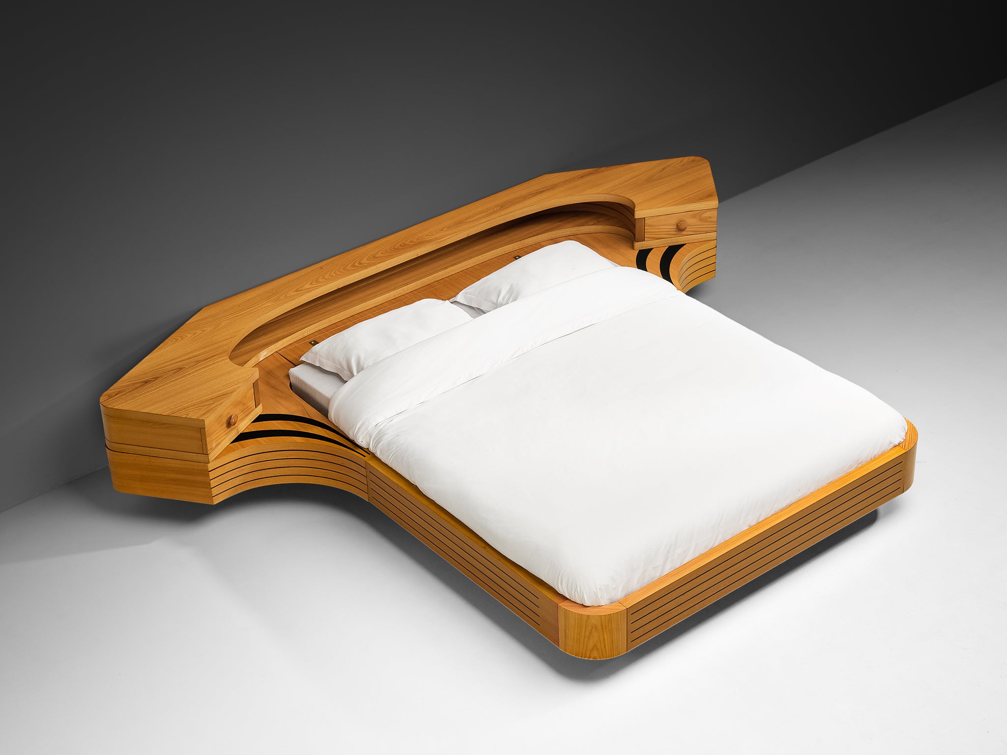 Italian Sculptural King Size bed with Integrated Nightstands in Ash More Furniture and Collectibles Morentz