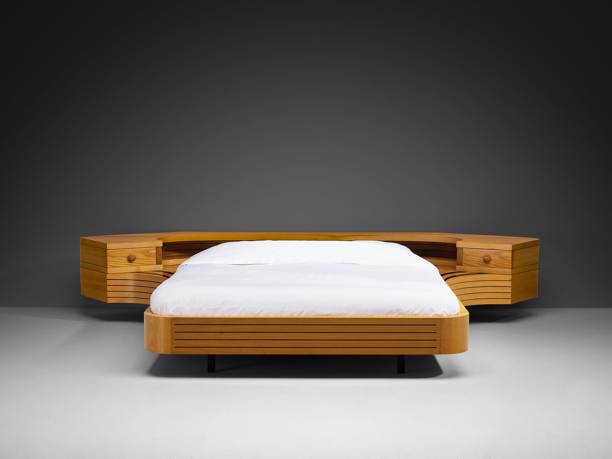 Italian Sculptural King Size bed with Integrated Nightstands in Ash More Furniture and Collectibles Morentz