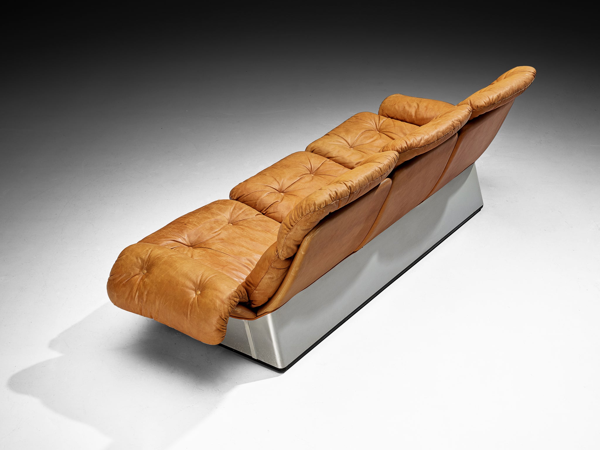 Italian Sofa in Cognac Leather and Aluminum Seating Morentz