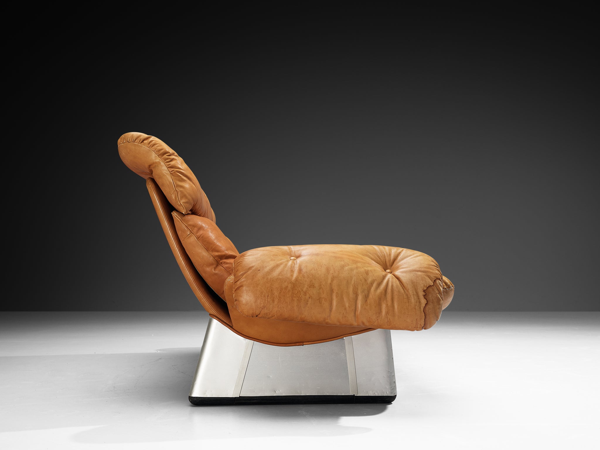 Italian Sofa in Cognac Leather and Aluminum Seating Morentz