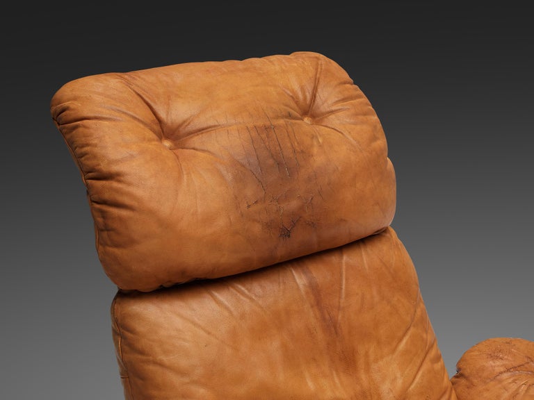 Italian Lounge Chair and Ottoman in Cognac Leather