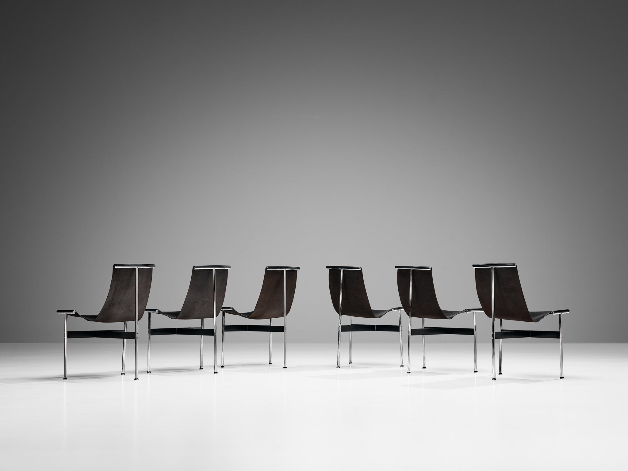 Katavolos, Kelley and Littell for ICF Set of Six T-Chairs in Black Leather seating Morentz