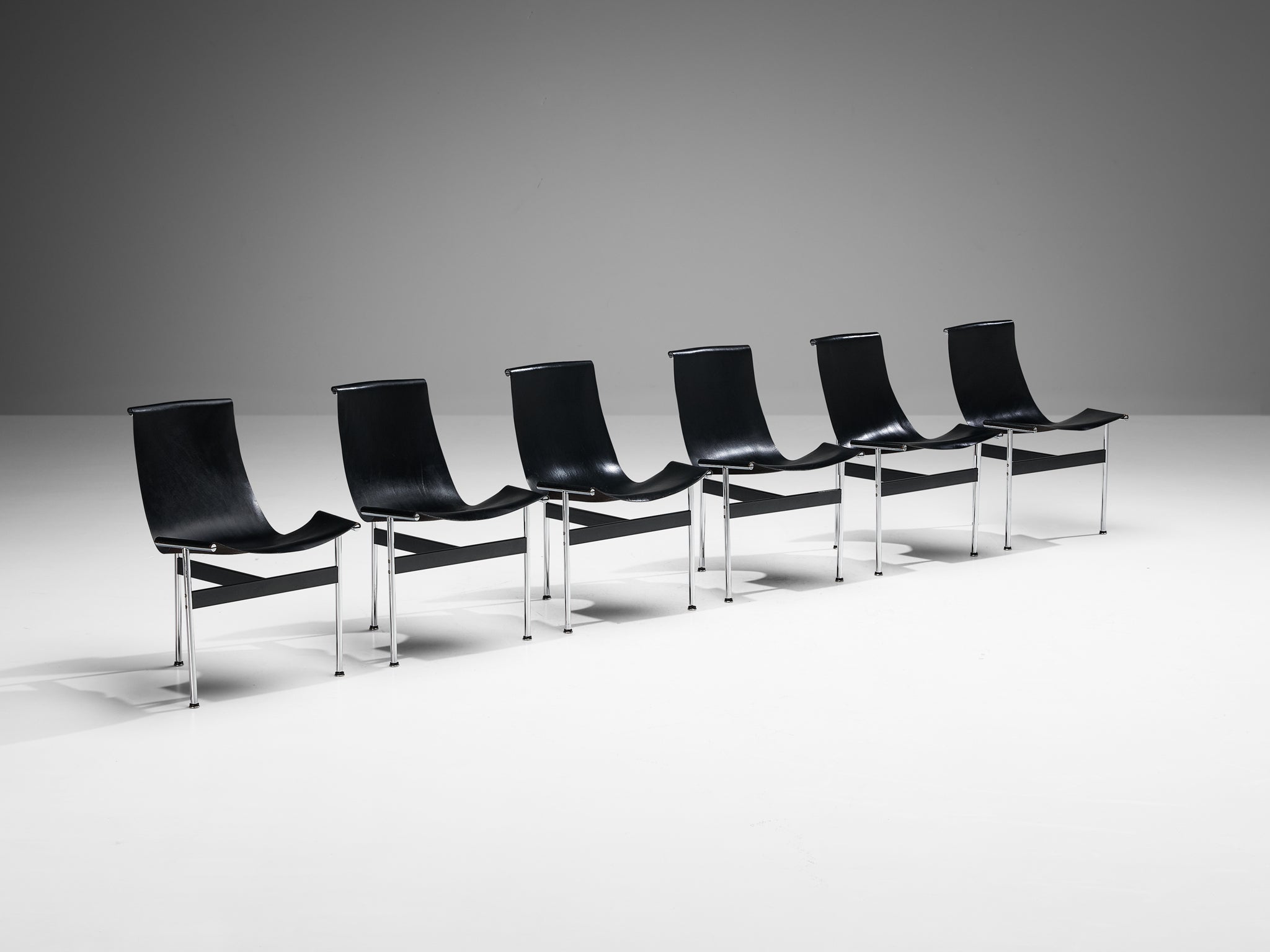 Katavolos, Kelley and Littell for ICF Set of Six T-Chairs in Black Leather seating Morentz