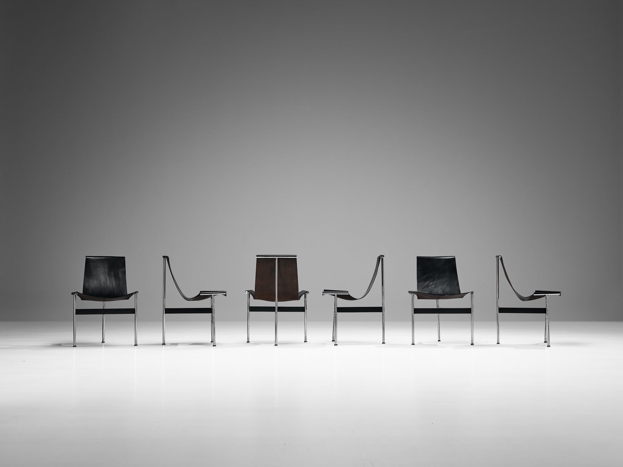 Katavolos, Kelley and Littell for ICF Set of Six T-Chairs in Black Leather seating Morentz