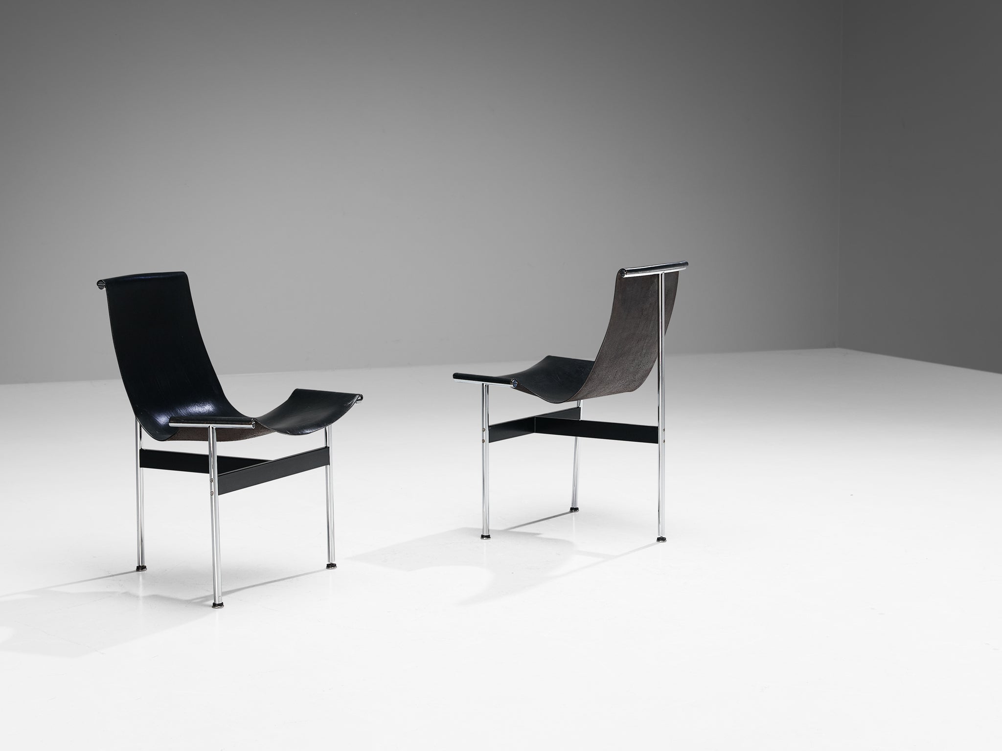 Katavolos, Kelley and Littell for ICF Set of Six T-Chairs in Black Leather seating Morentz