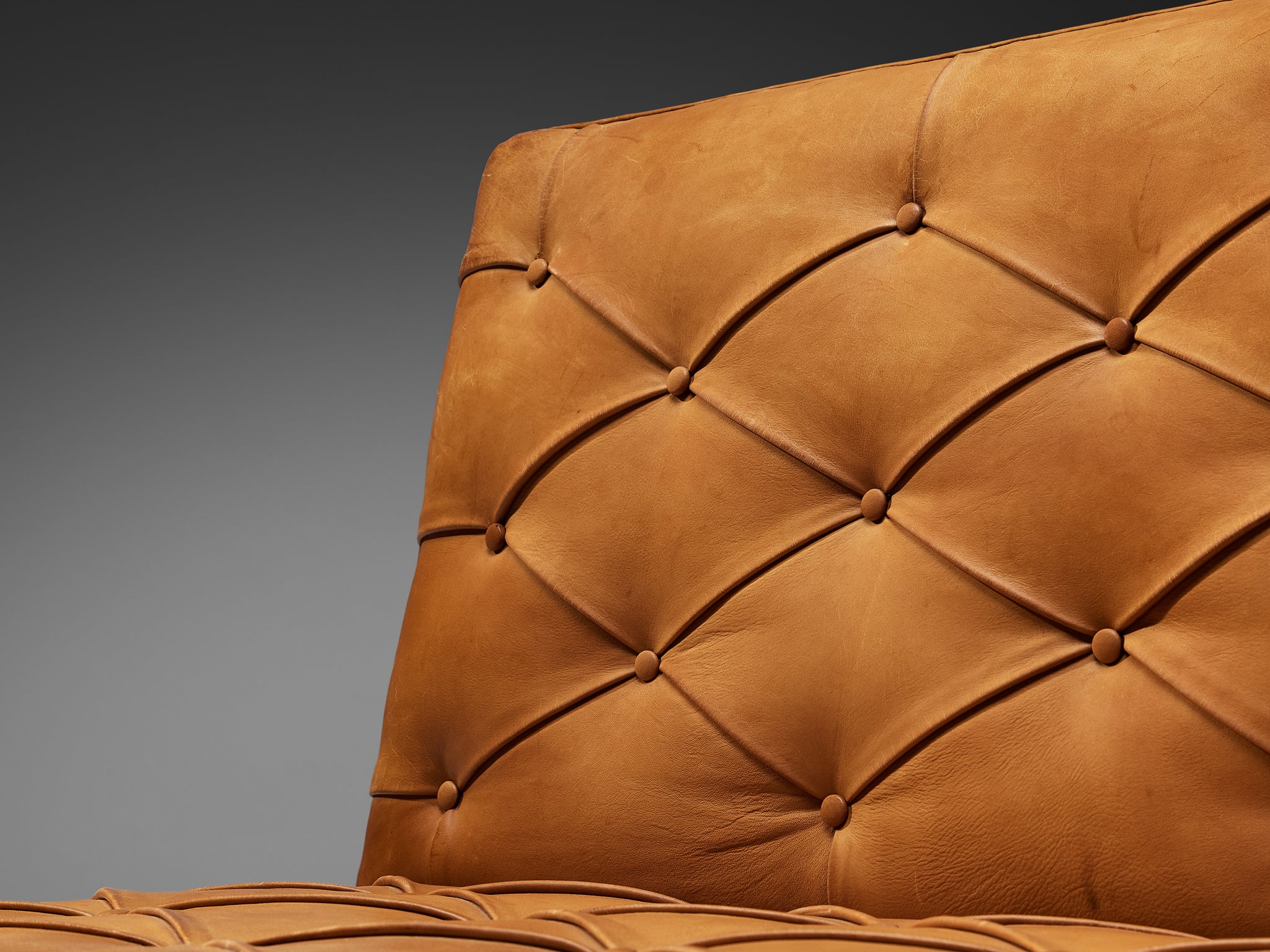 Kaare Klint for Rud Rasmussen Settees with Ottomans in Cognac Leather Mahogany Seating Morentz