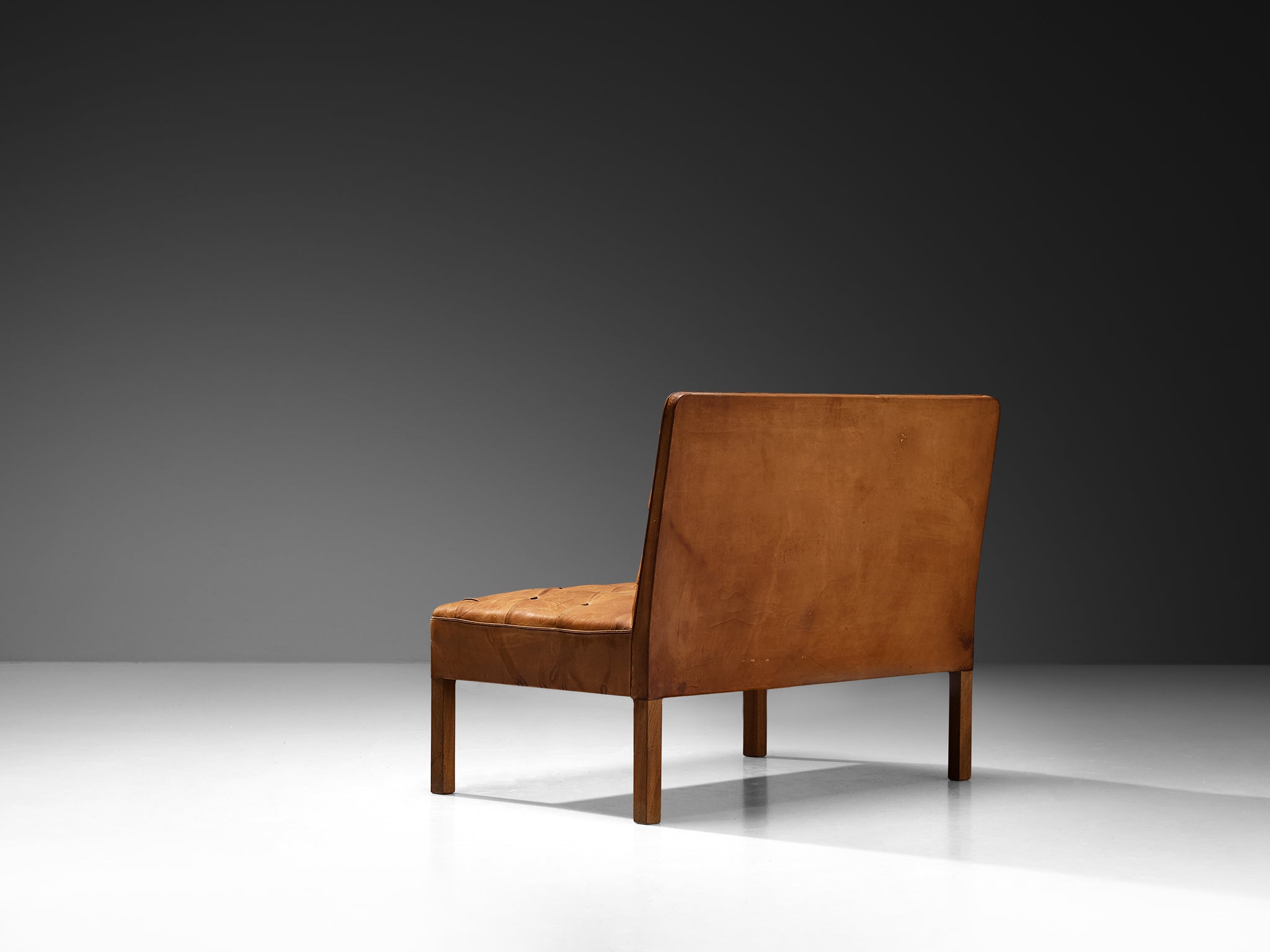 Kaare Klint for Rud Rasmussen Settees with Ottomans in Cognac Leather Mahogany Seating Morentz