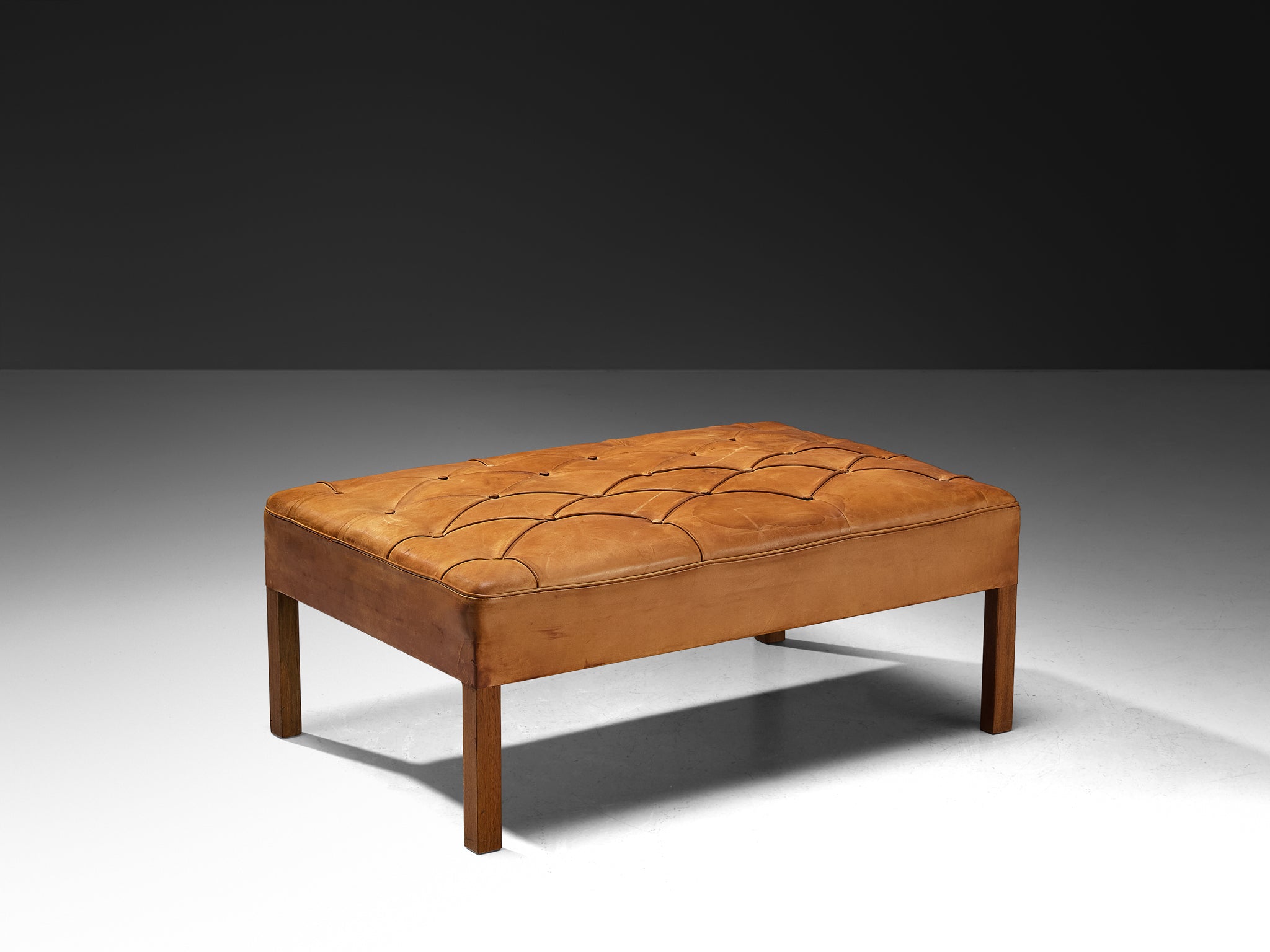 Kaare Klint for Rud Rasmussen Settees with Ottomans in Cognac Leather Mahogany Seating Morentz