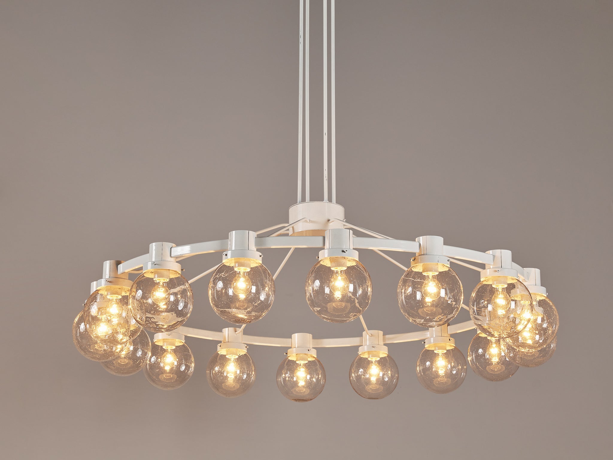 Large Chandelier in White Lacquered Metal with Hand Blown Glass Globes lighting Morentz