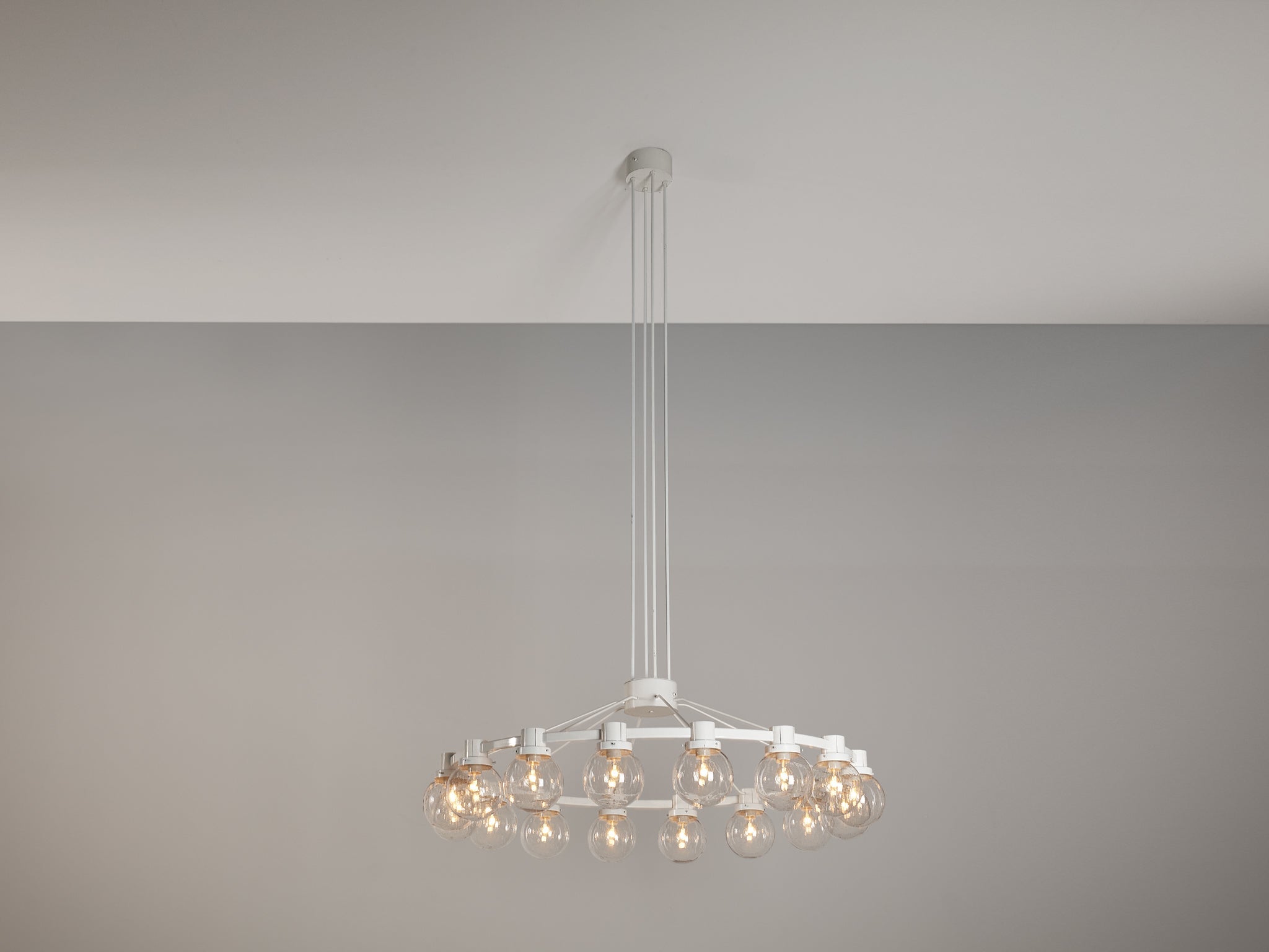 Large Chandelier in White Lacquered Metal with Hand Blown Glass Globes lighting Morentz