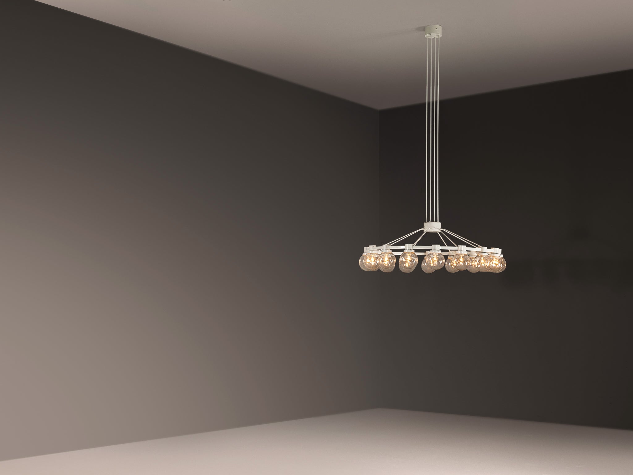 Large Chandelier in White Lacquered Metal with Hand Blown Glass Globes Lighting Morentz