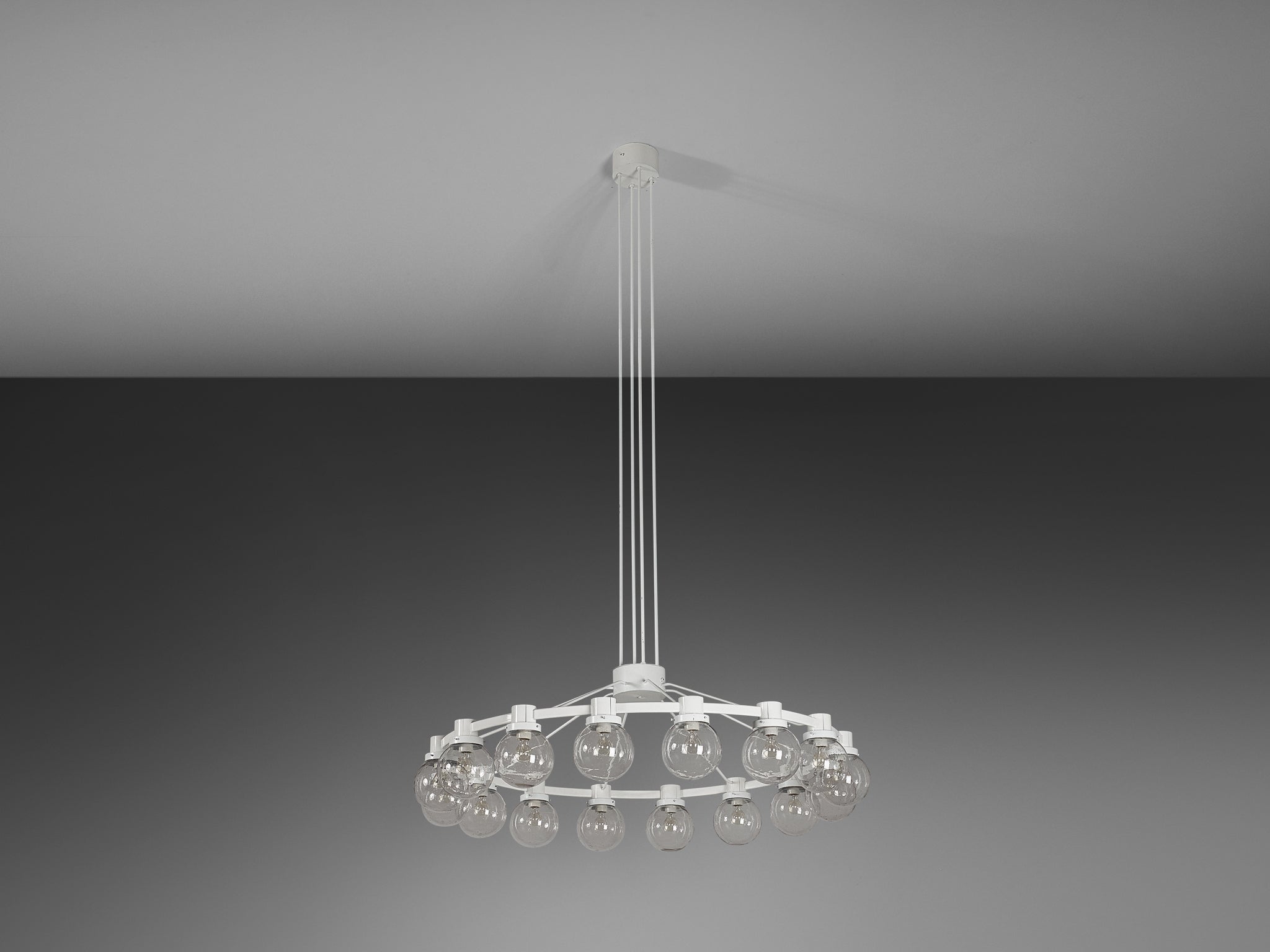 Large Chandelier in White Lacquered Metal with Hand Blown Glass Globes Lighting Morentz