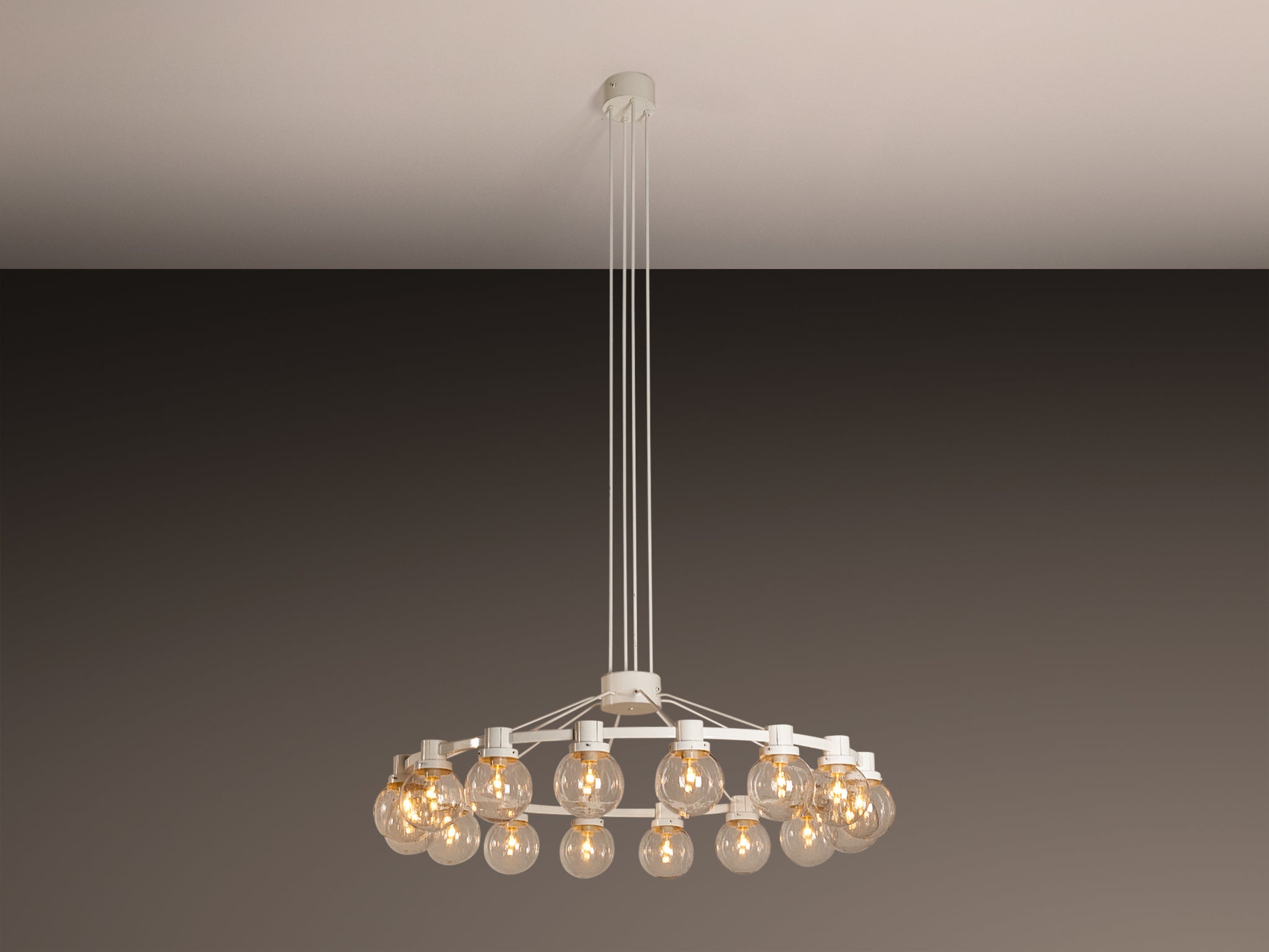 Large Chandelier in White Lacquered Metal with Hand Blown Glass Globes Lighting Morentz