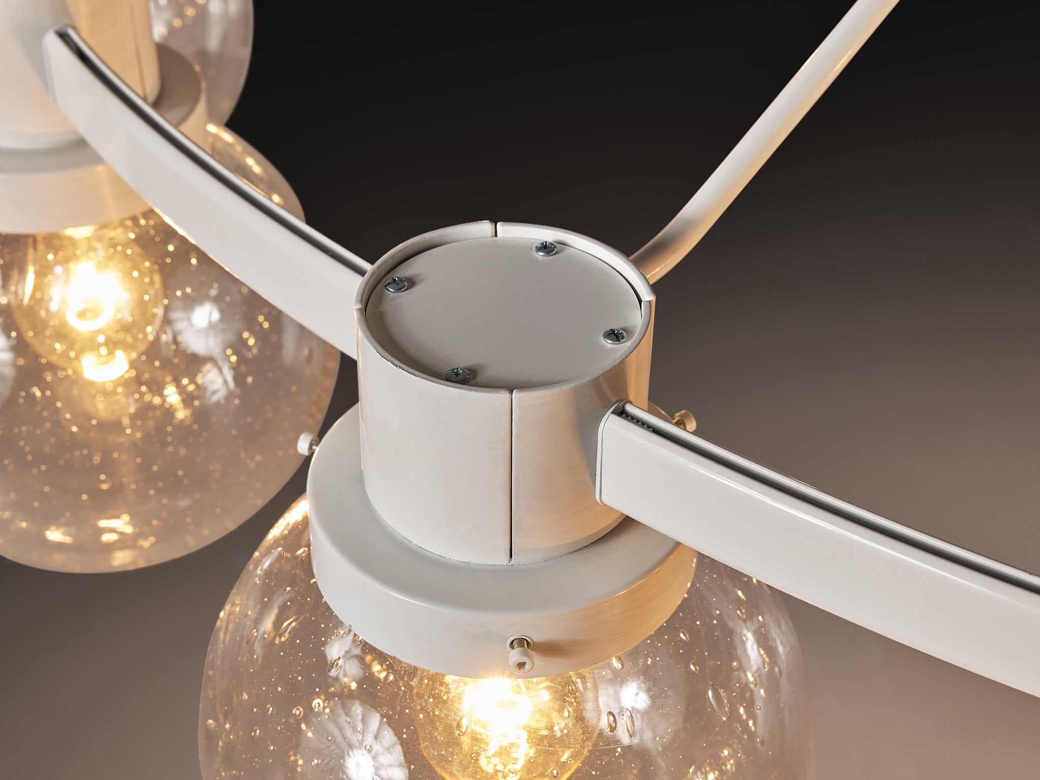 Large Chandelier in White Lacquered Metal with Hand Blown Glass Globes Lighting Morentz