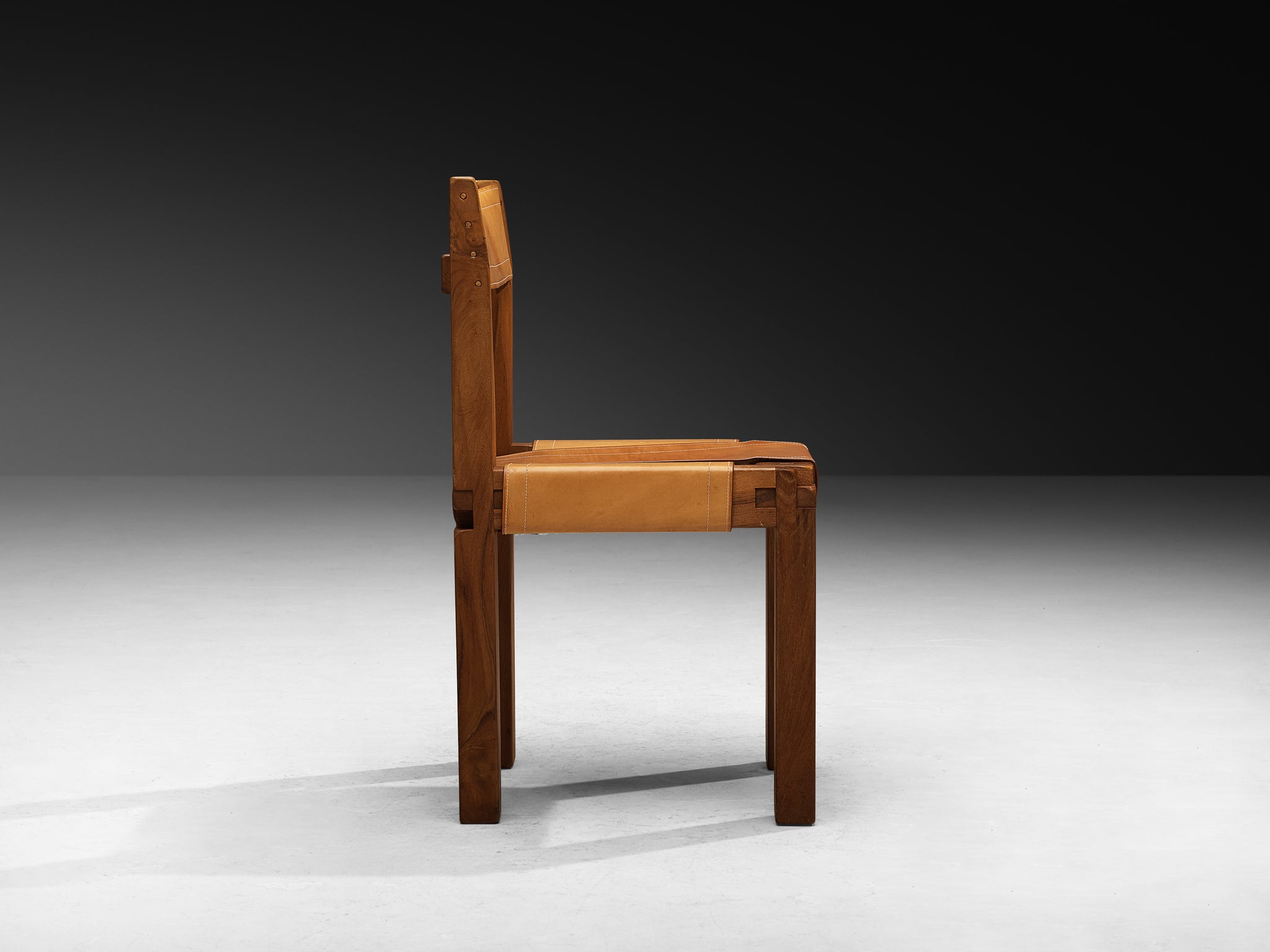 Early Pierre Chapo 'S11' Dining Chairs in Solid Elm and Cognac Leather Seating Morentz