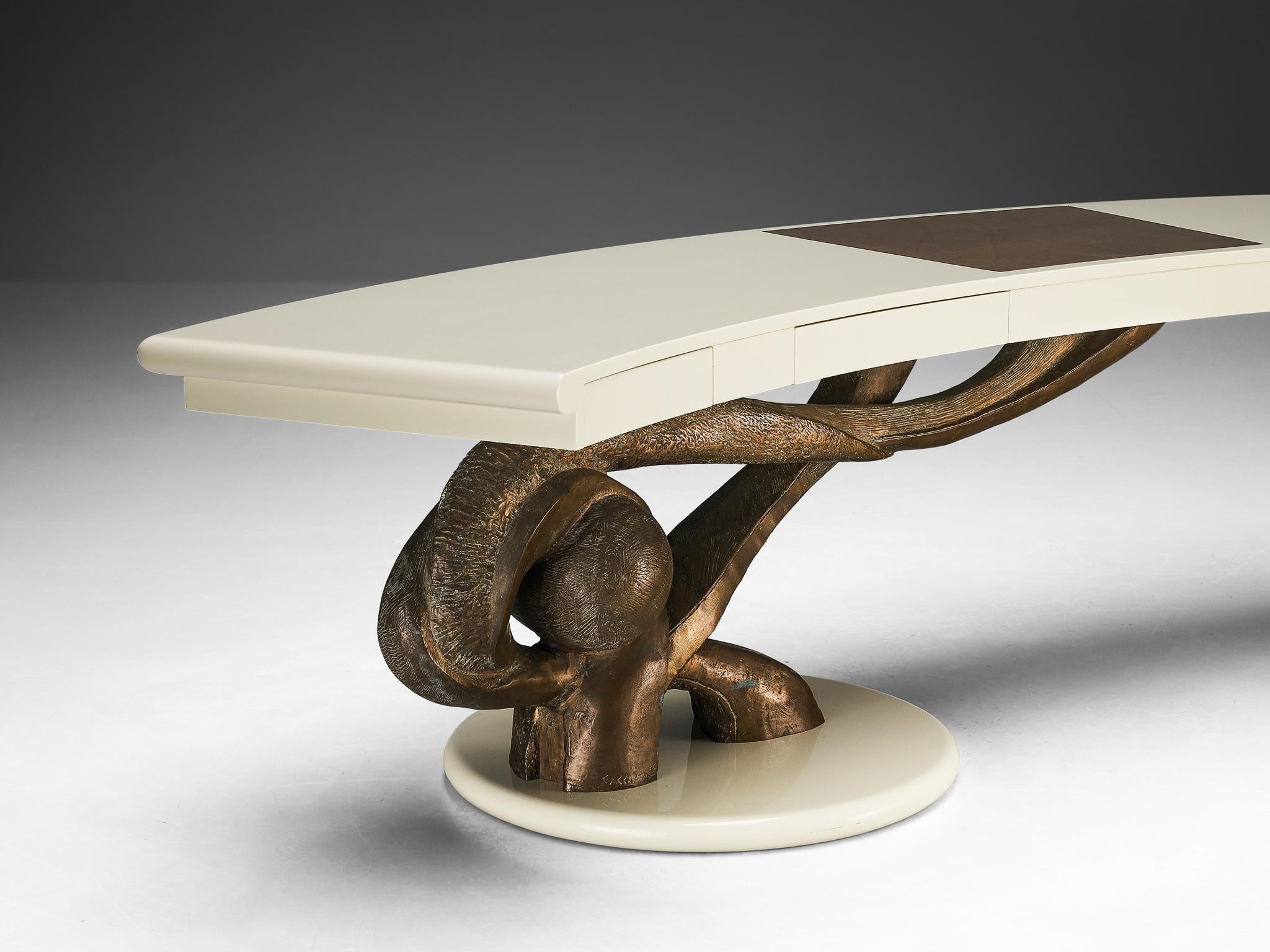 Rare Marzio Cecchi Writing Desk with Sculpted Bronze Base