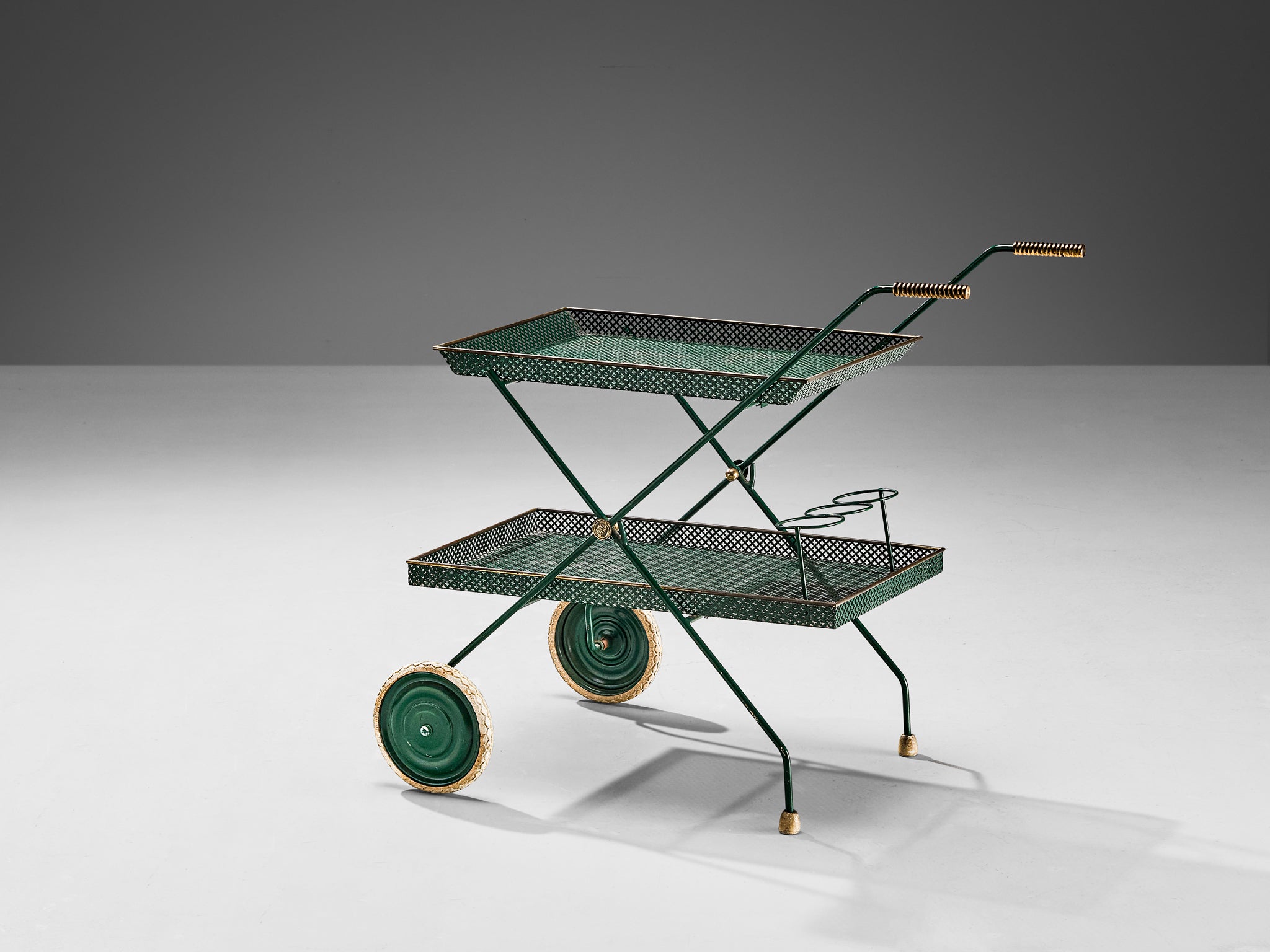 Svenskt Tenn Serving Trolley in Green Lacquered Metal Tables Morentz