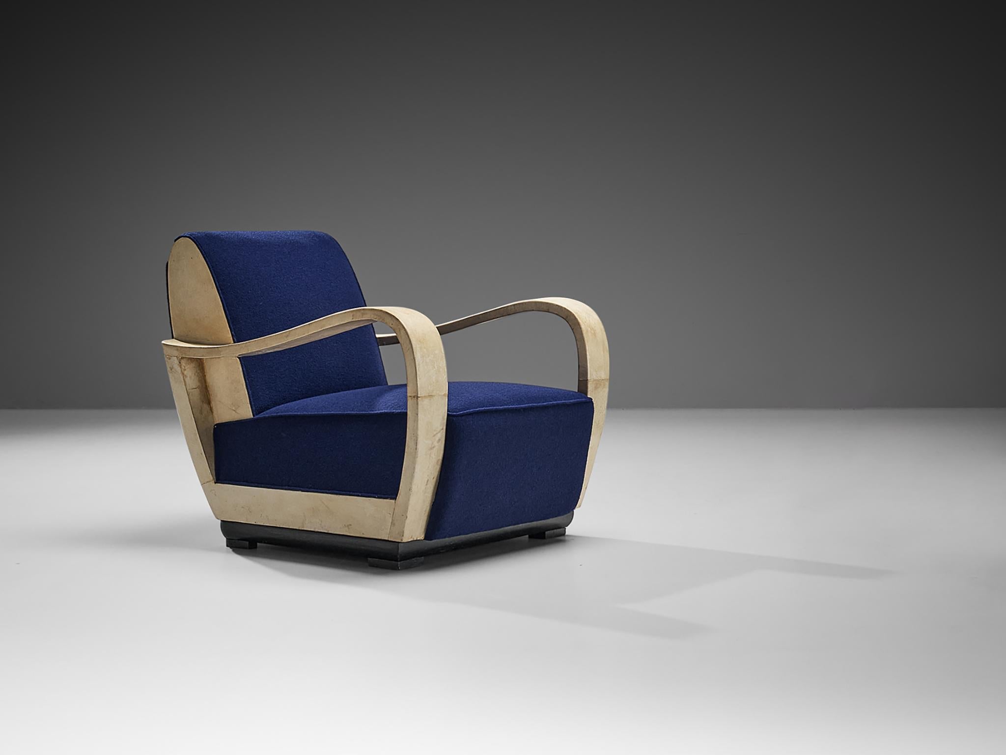 Unique Valzania Lounge Chair in Parchment and Blue Upholstery