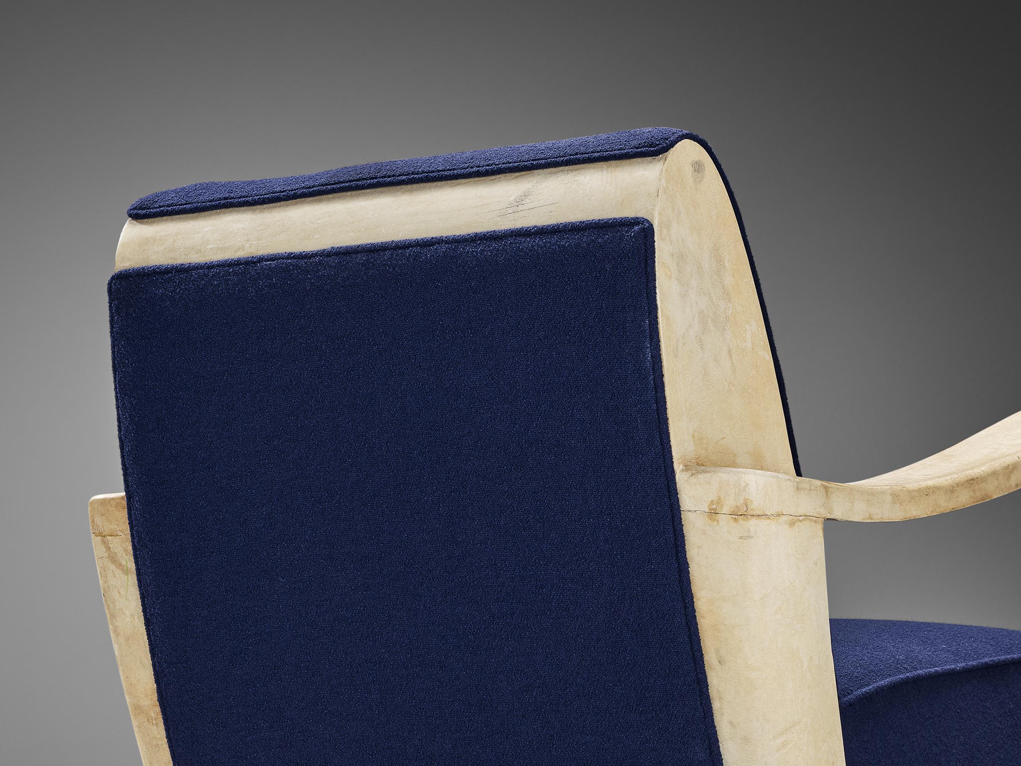 Unique Valzania Lounge Chair in Parchment and Blue Upholstery