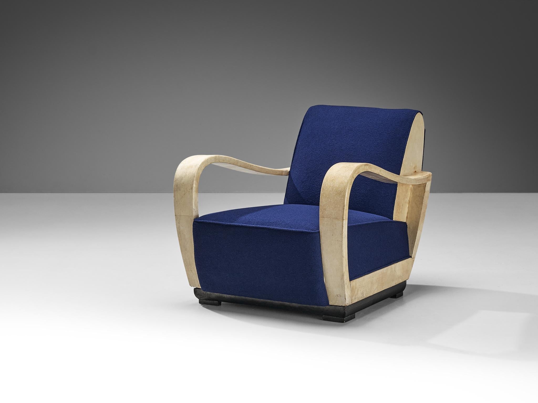 Unique Valzania Lounge Chair in Parchment and Blue Upholstery